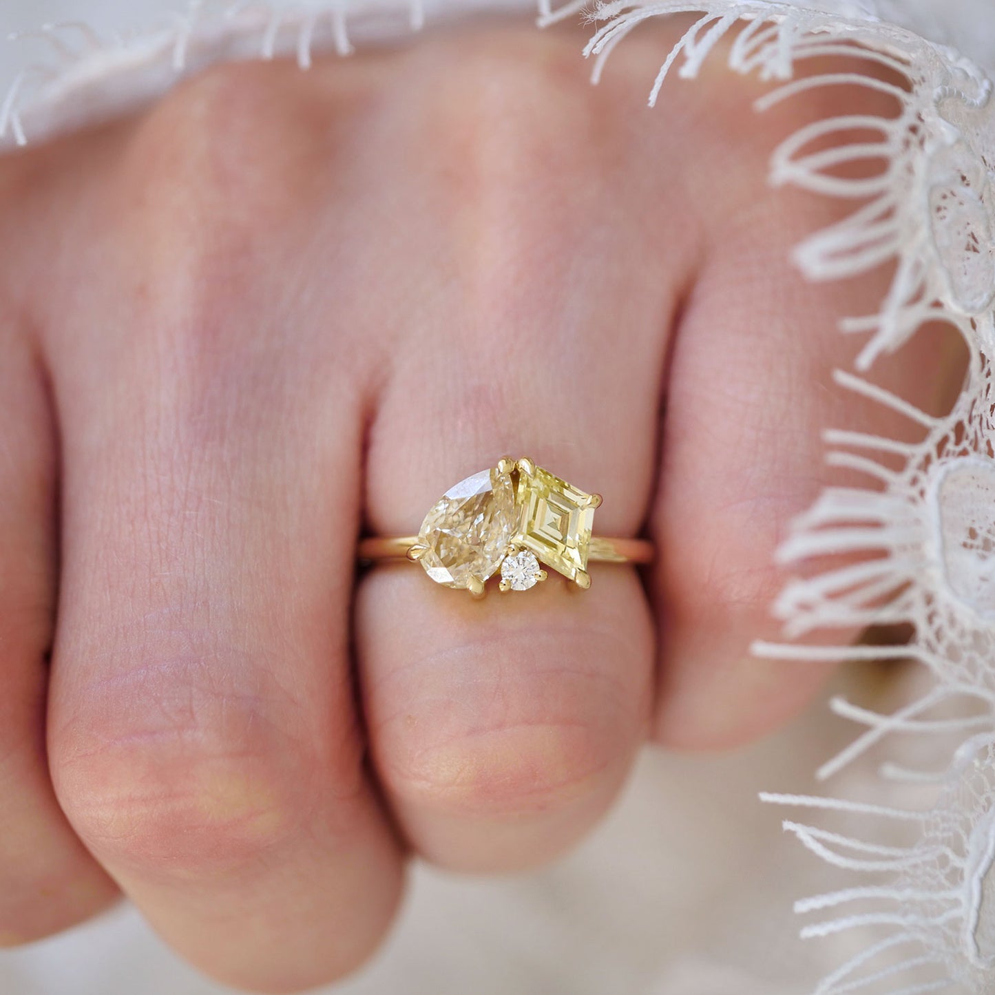 Yellow Lozenge Cluster Toi et Moi Diamond Ring