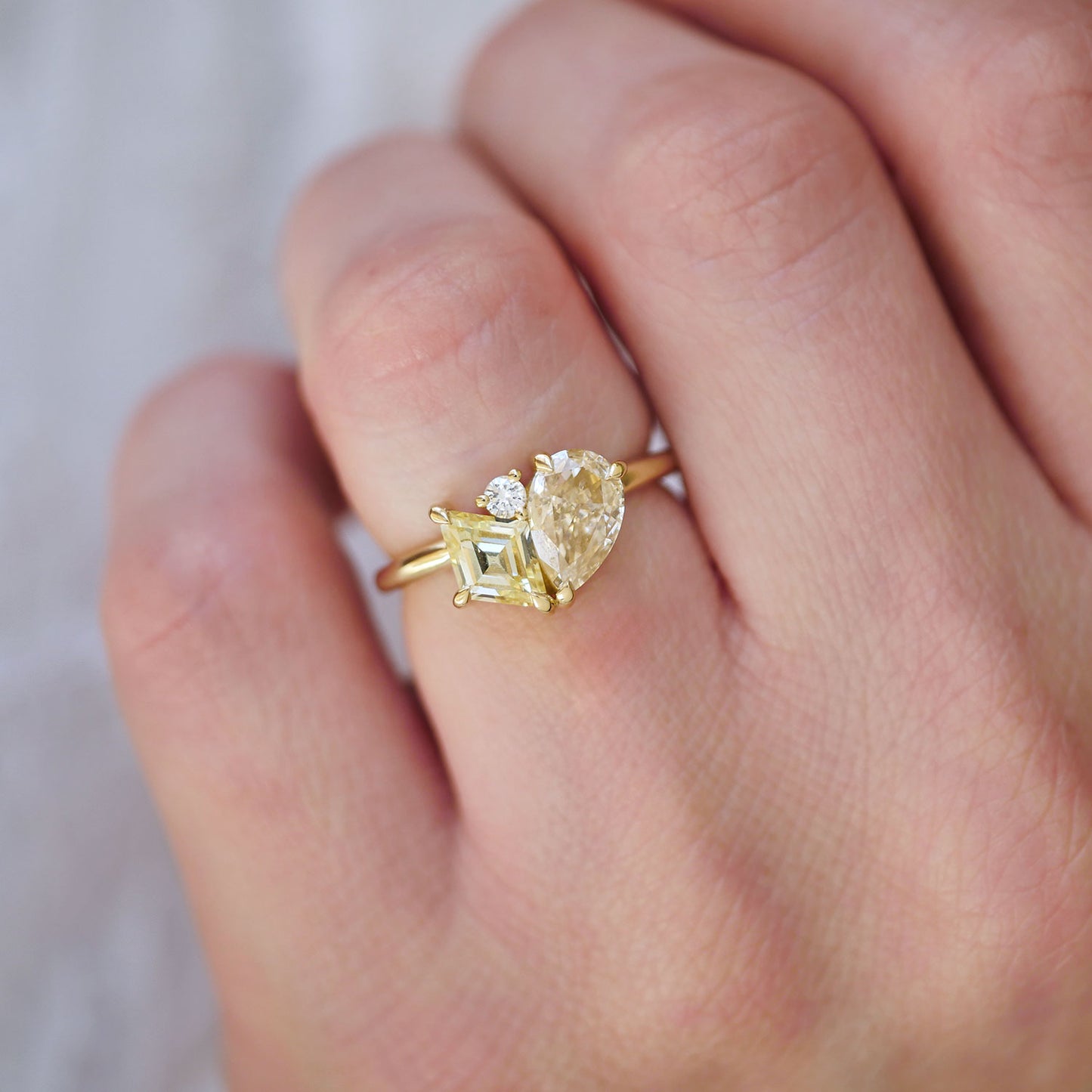 Yellow Lozenge Cluster Toi et Moi Diamond Ring