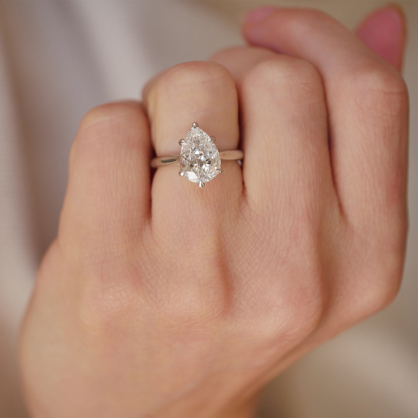 This antique-style lab-grown pear-shaped diamond solitaire is whimsy and sophisticated