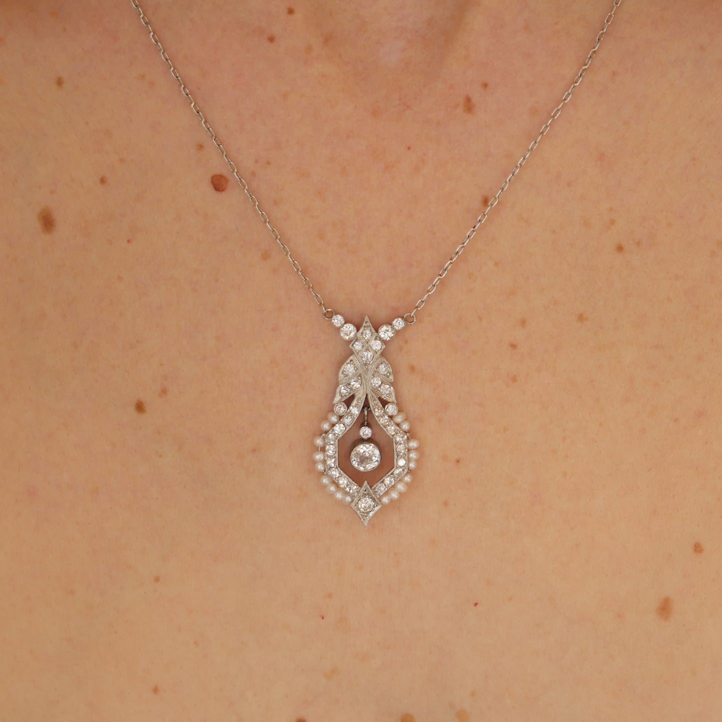 Antique Diamond and Seed Pearl Necklace