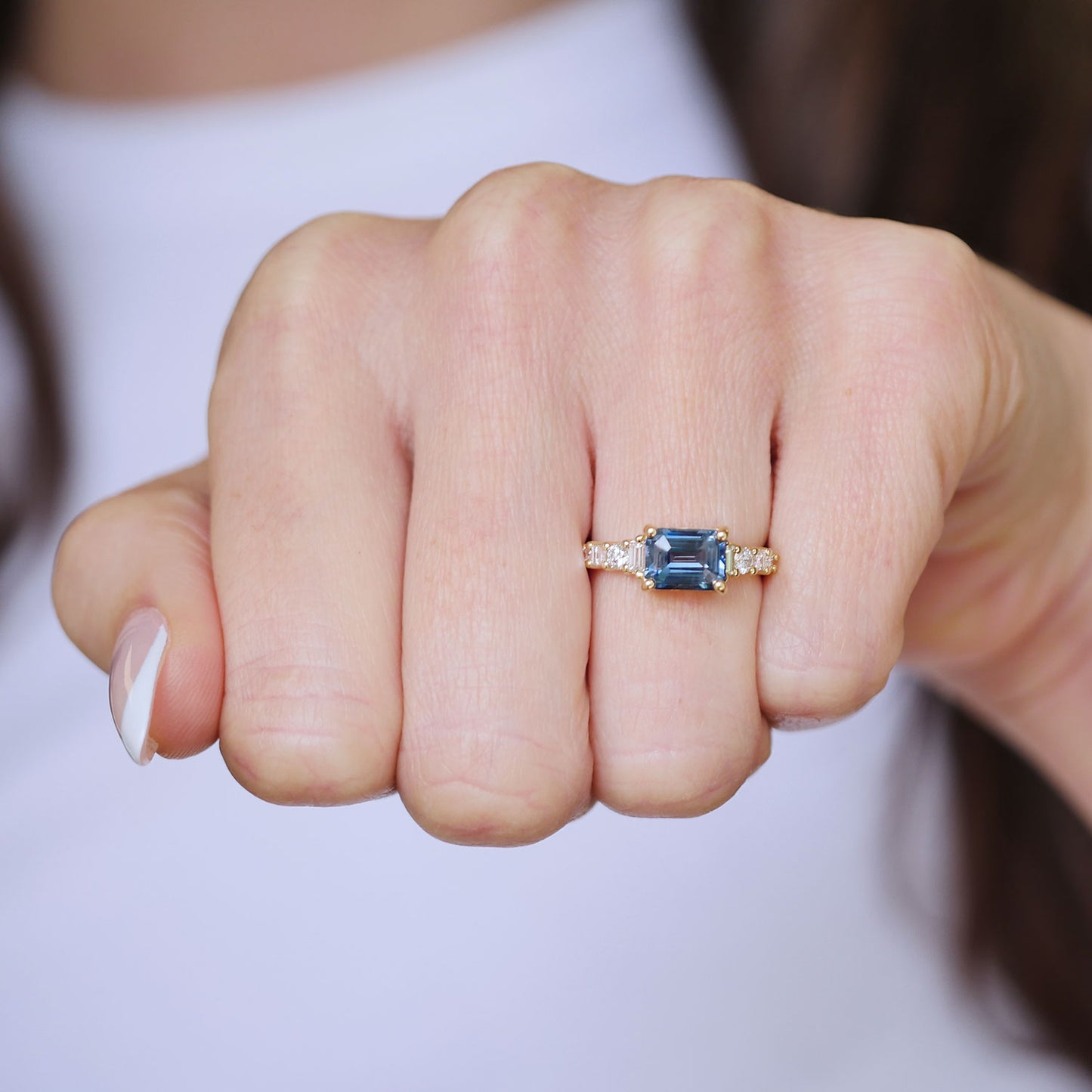 Blue Sapphire Nouveau Ring