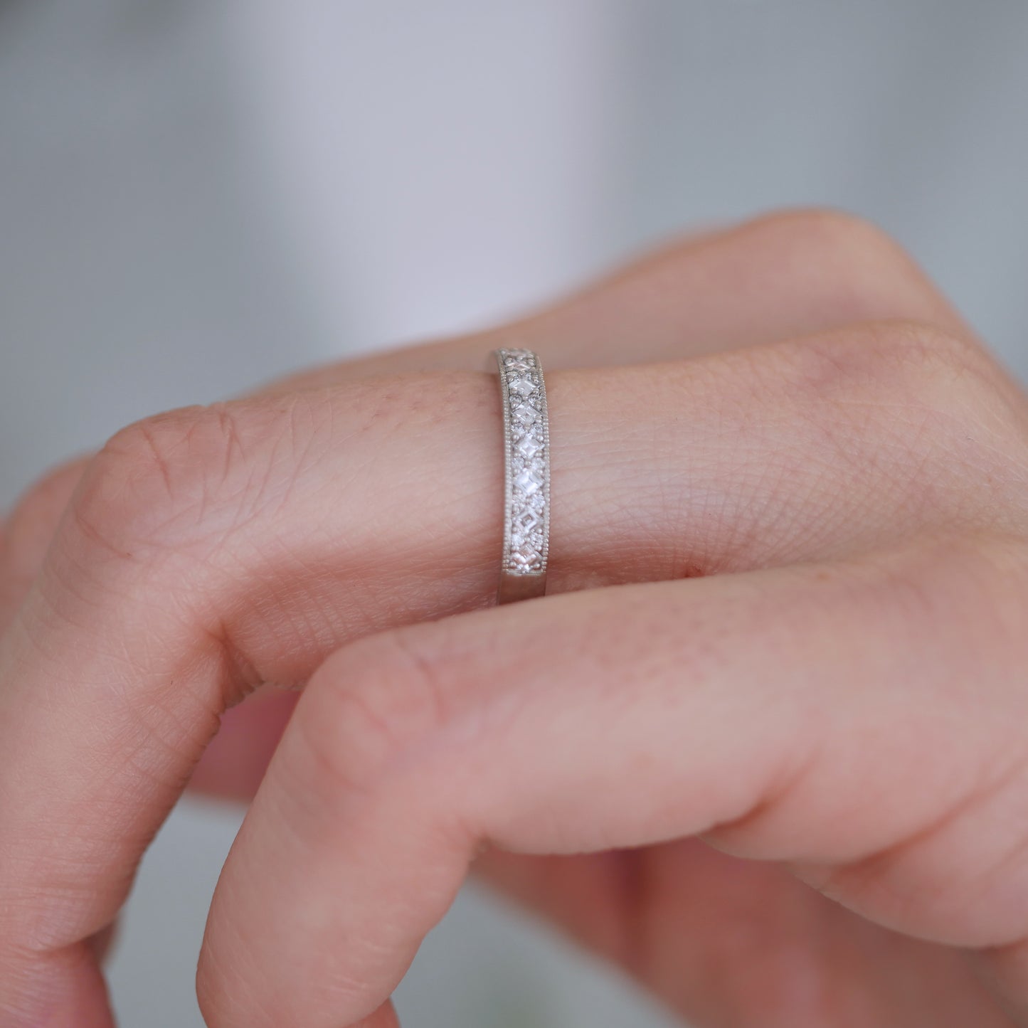 Carré & Round Milgrain Diamond Mosaic Ring