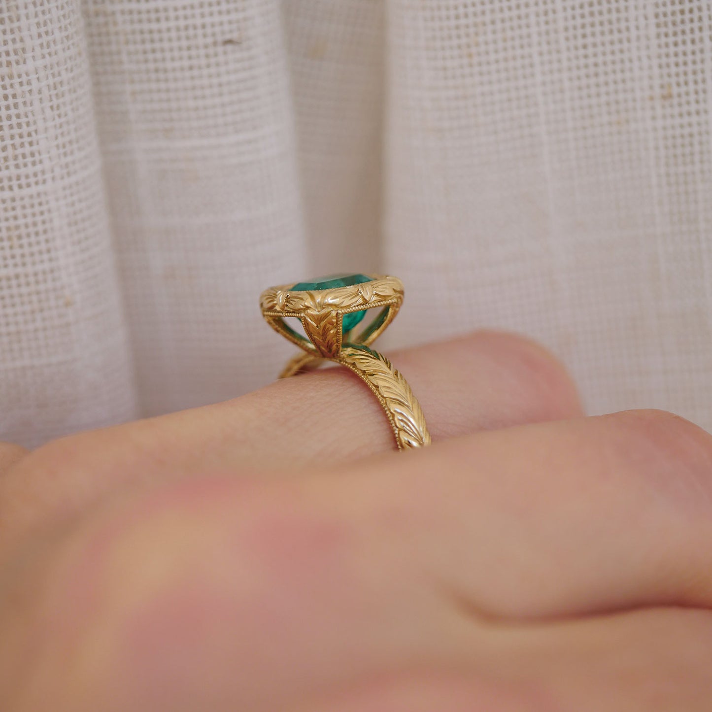 Colombian Emerald Engraved Bubble Ring