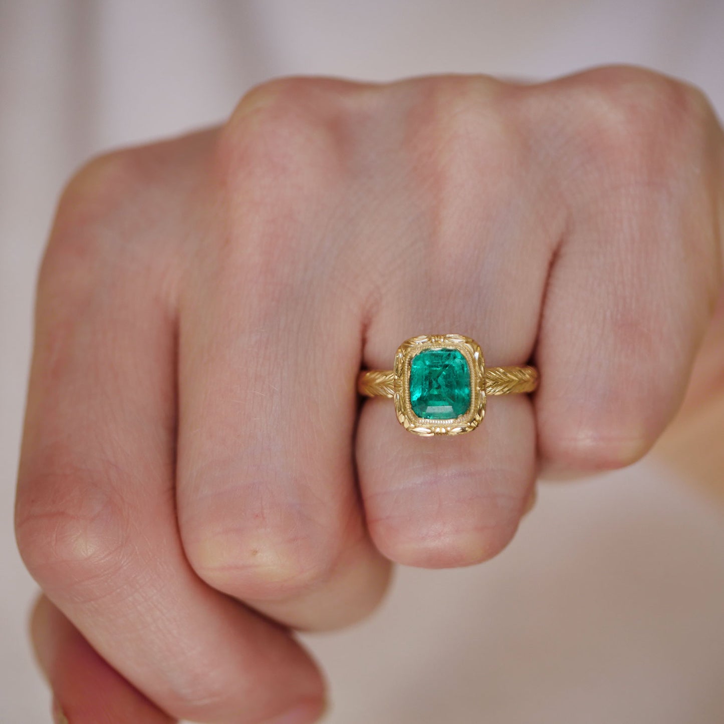 Colombian Emerald Engraved Bubble Ring