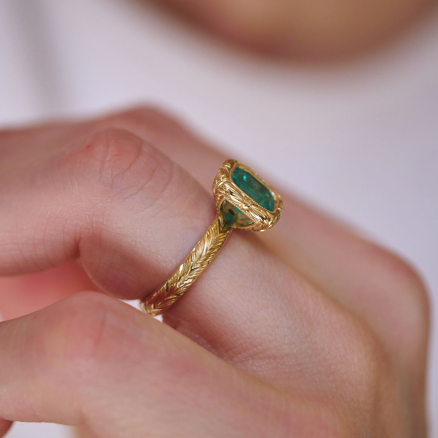 Colombian Emerald Engraved Bubble Ring