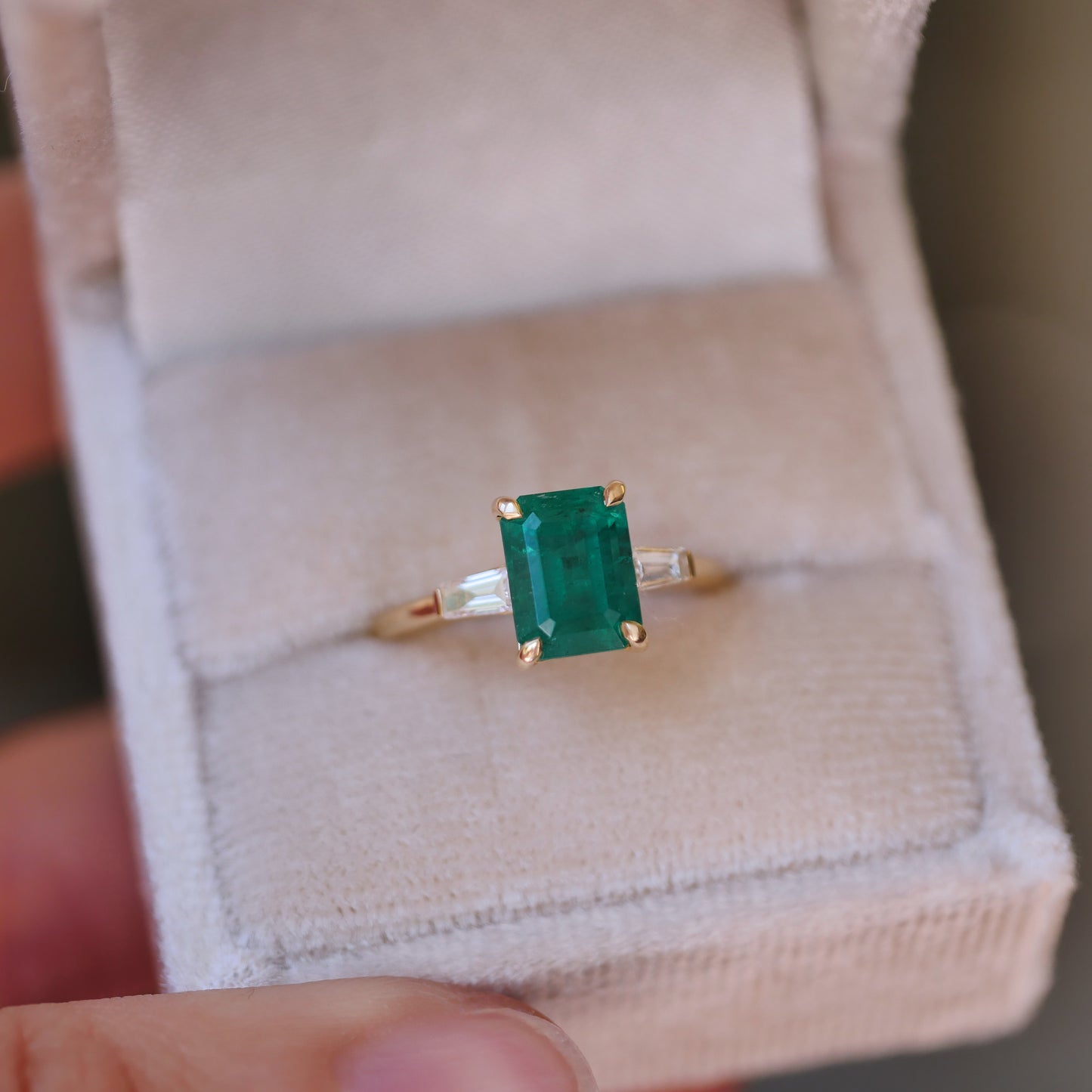 Custom Emerald Cut Emerald 3 Stone Engagement Ring
