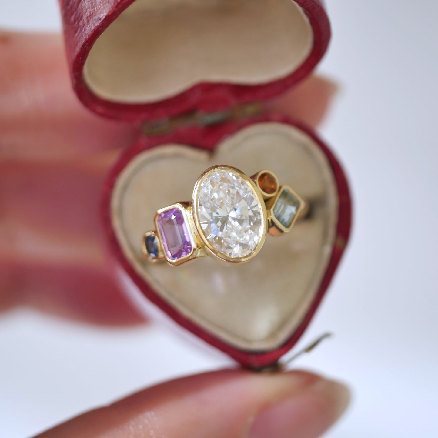 Custom Lab Diamond and Sapphire Cluster Ring