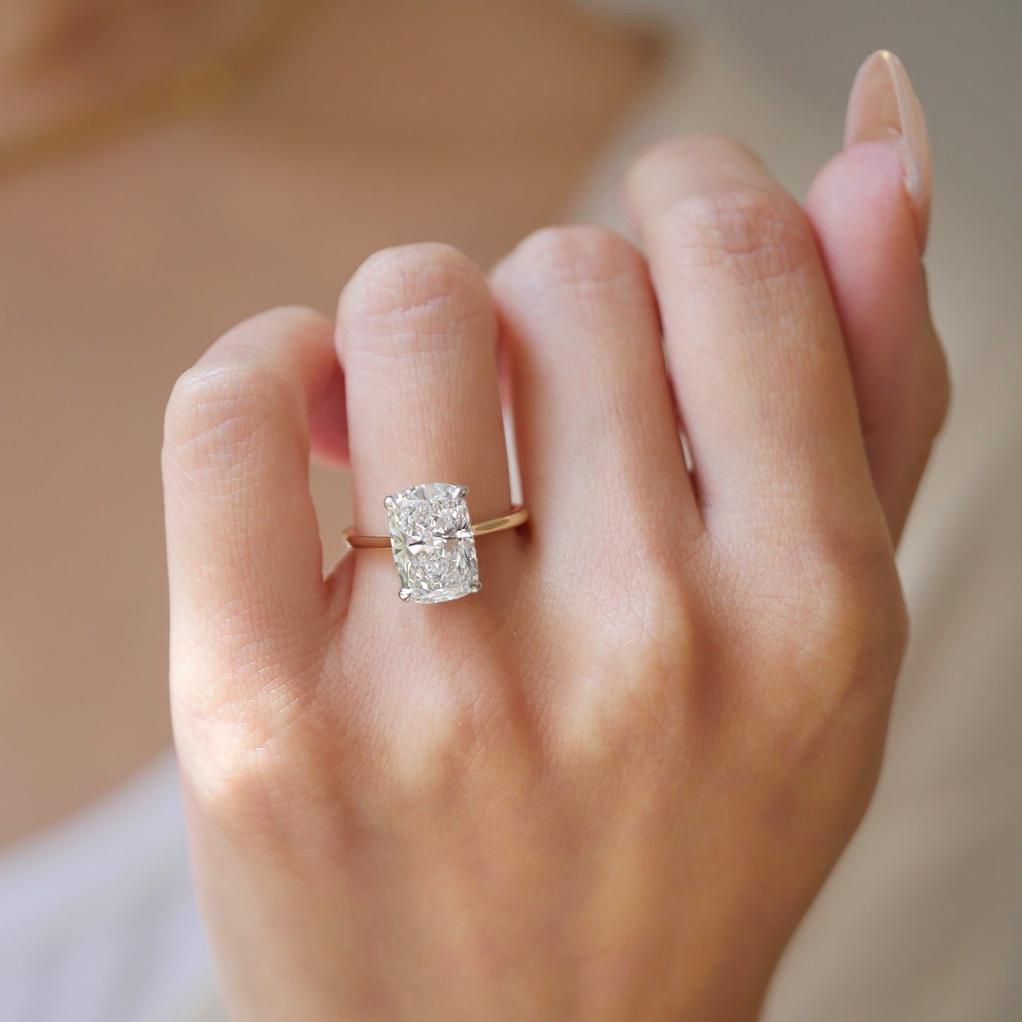 Custom Elongated Cushion Engraved Solitaire