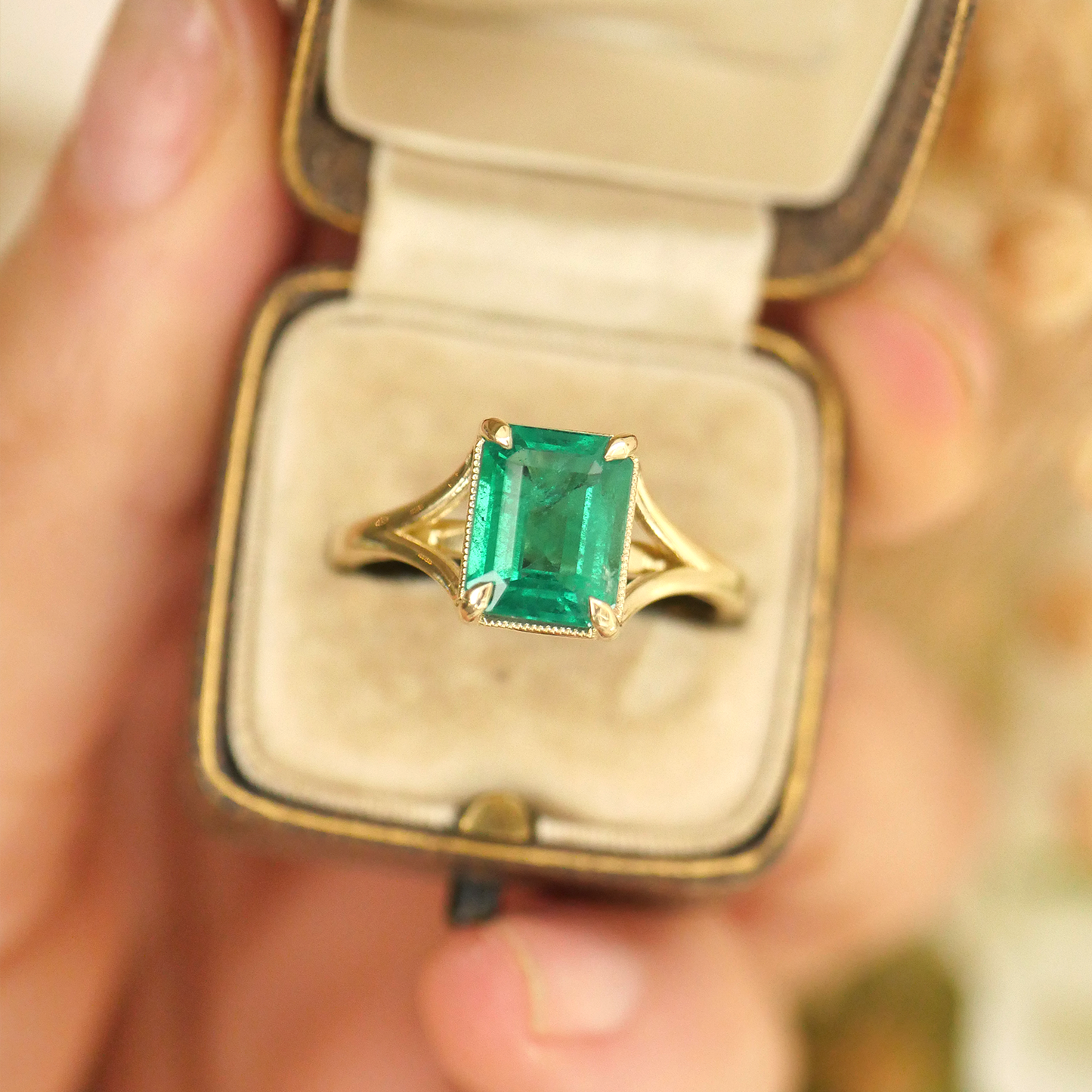 Natural Emerald Split Shank Solitaire