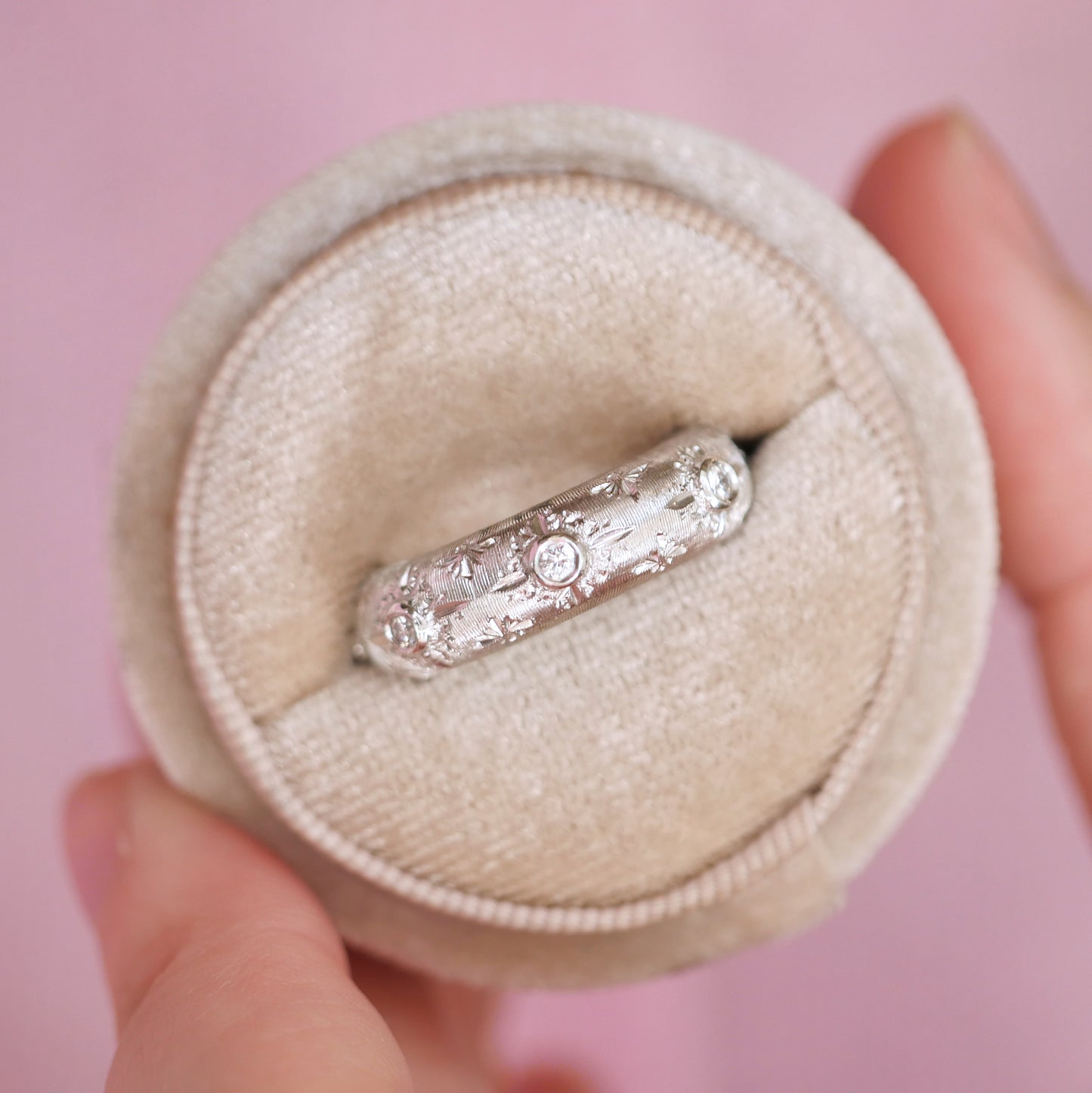 Vintage Hand Engraved Florentine Diamond Ring