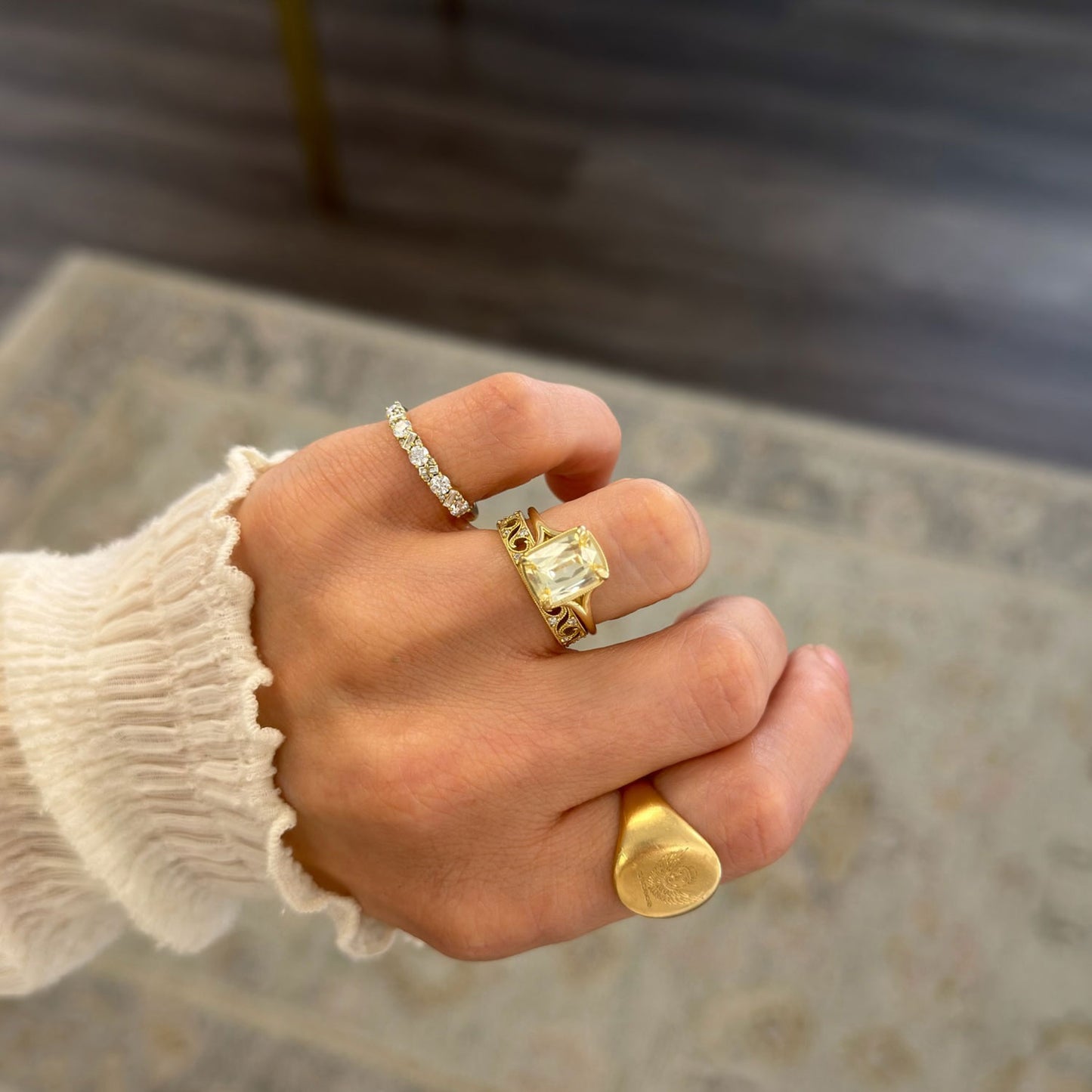 Yellow Elongated Antique Cushion Sapphire Split Shank Solitaire