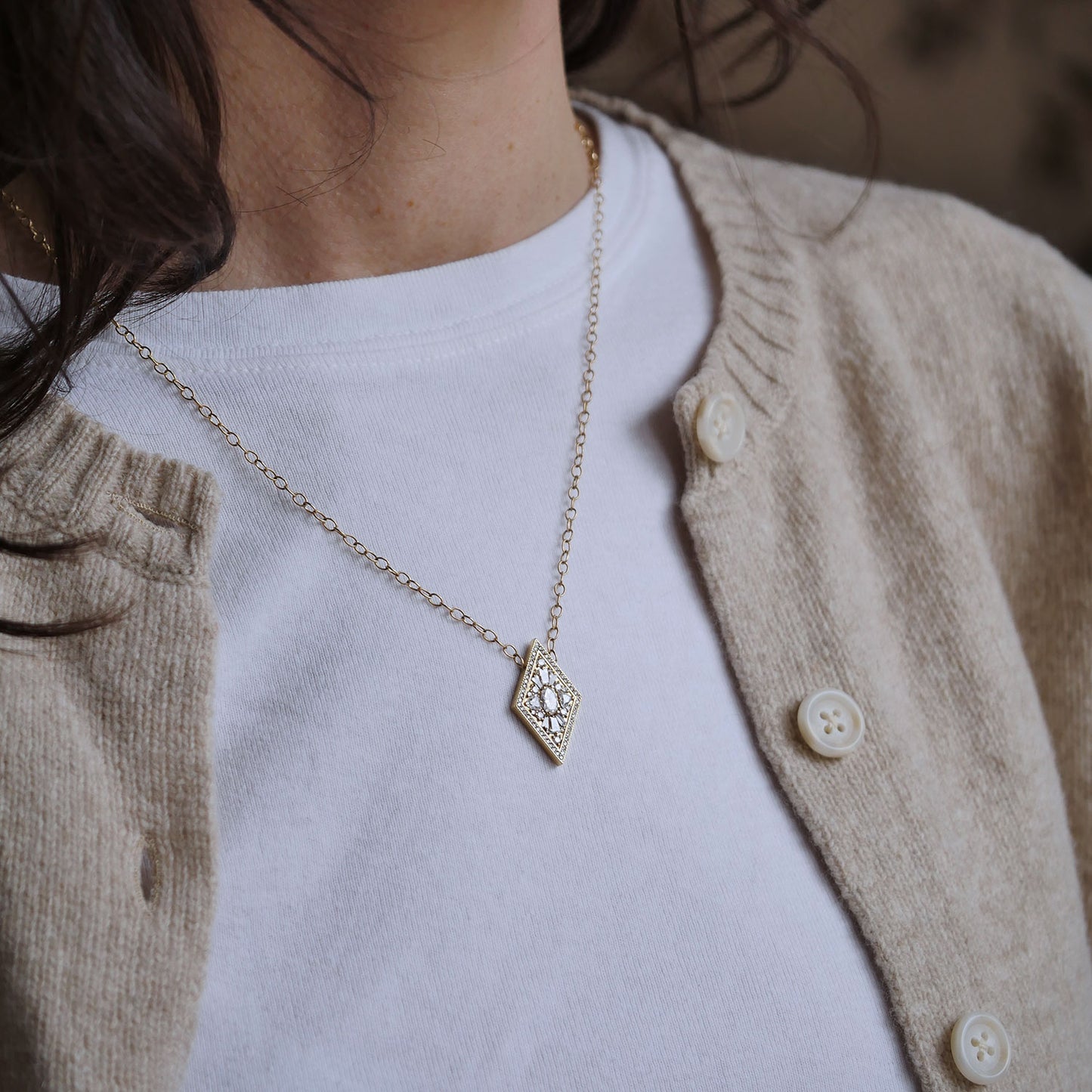 Large Kite Shape Oval Brilliant Cut Diamond Necklace