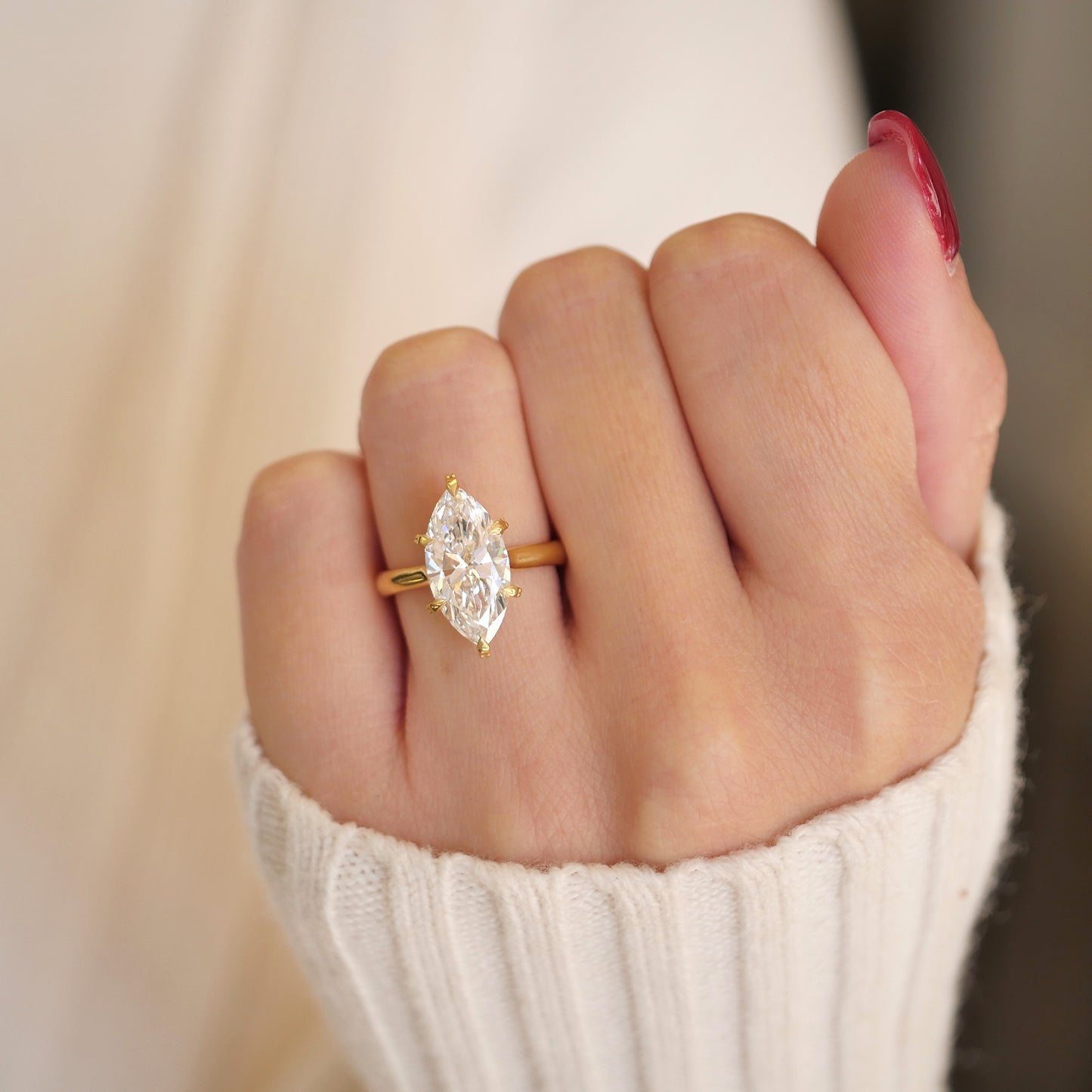 Custom Marquise Solitaire Diamond Ring