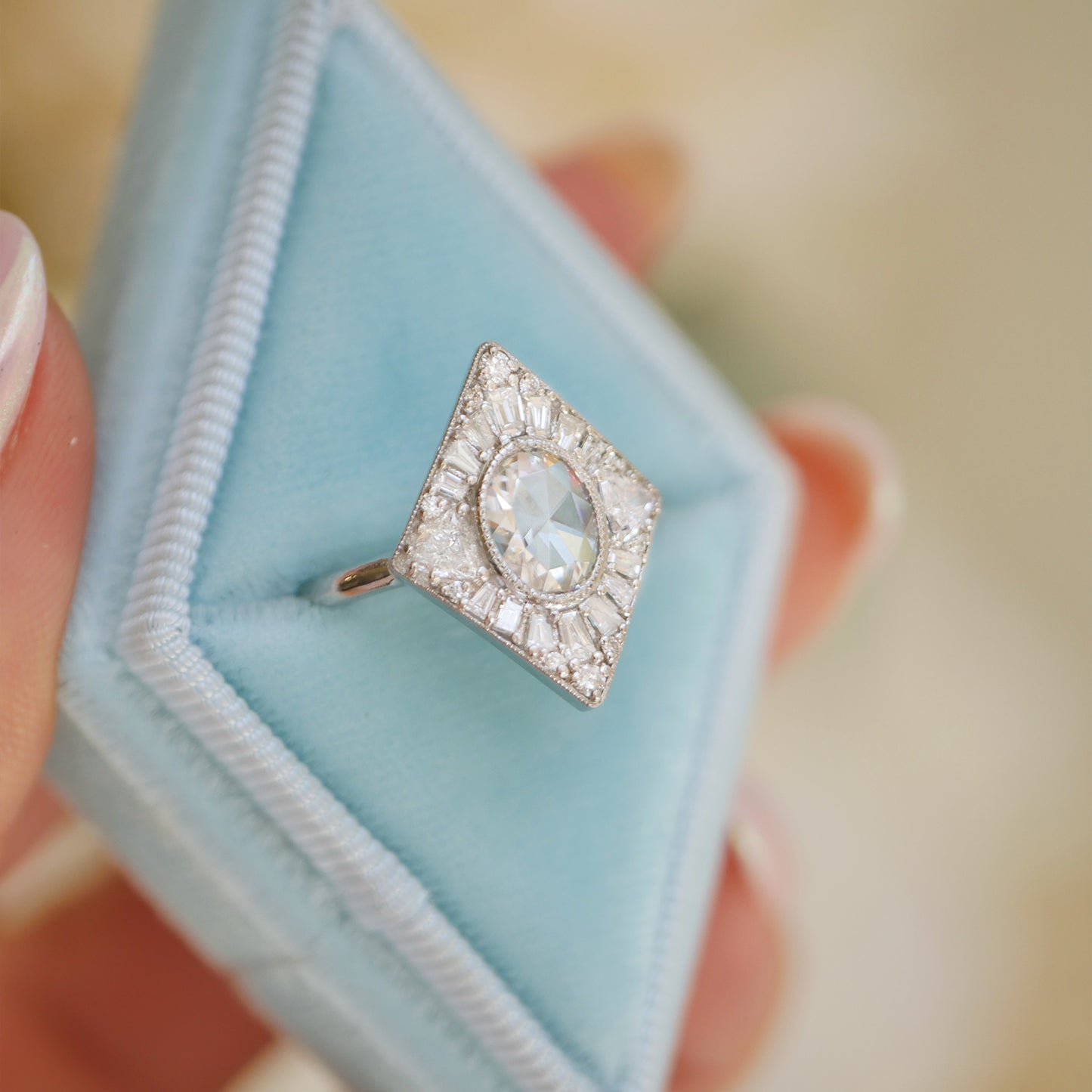 Oval Rose Cut Bezel Kite Shape Ring