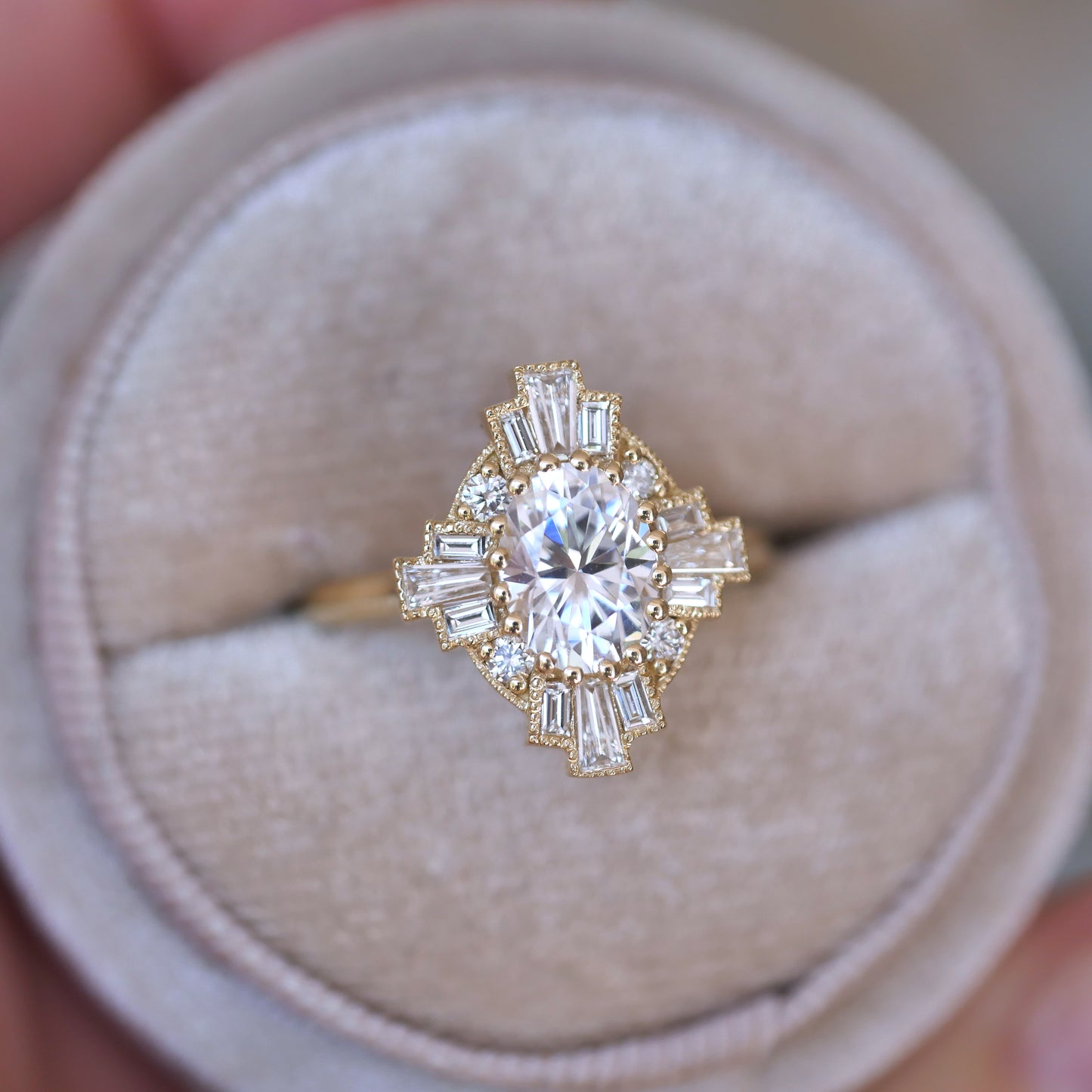 Aura Deco Oval Moissanite & Diamond Mosaic Ring