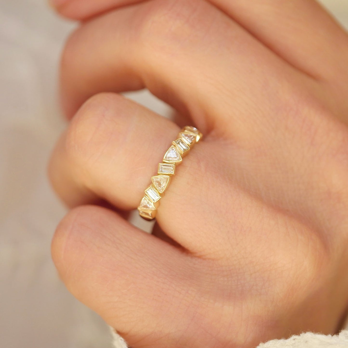 Custom Trillion & Baguette Bezel Diamond Mosaic Band