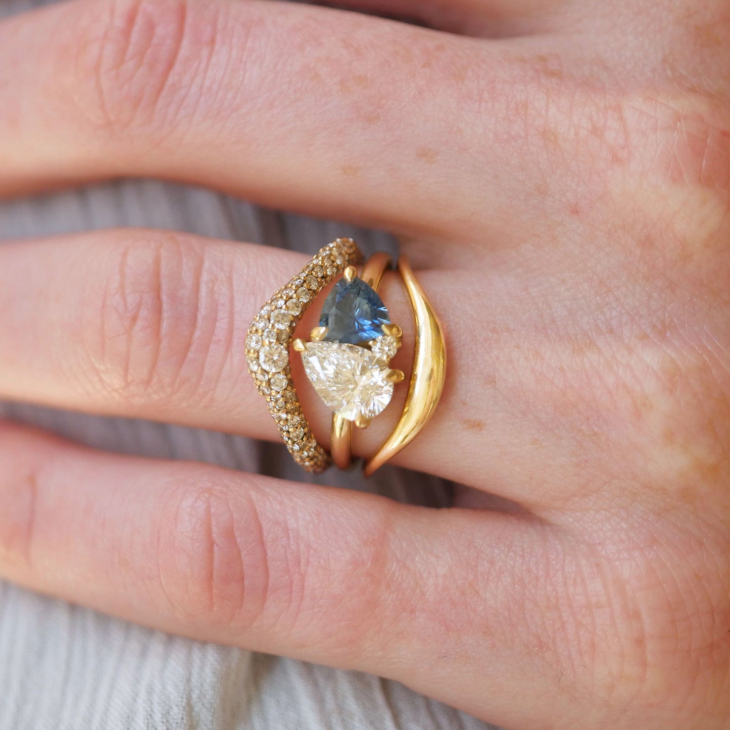 Custom Sapphire and Diamond Pear Toi et Moi