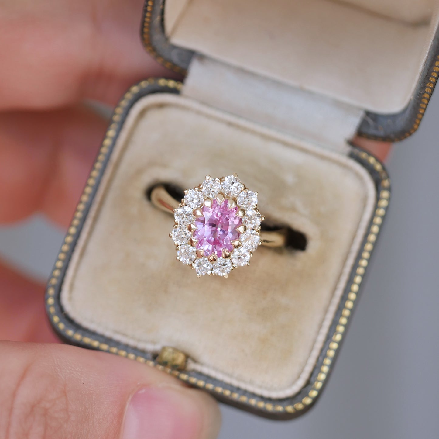 Pink Sapphire & Old Euro Diamond Cluster Ring