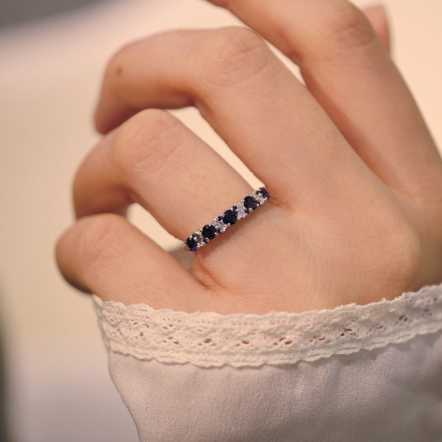 Blue Sapphire and Diamond Confetti Band