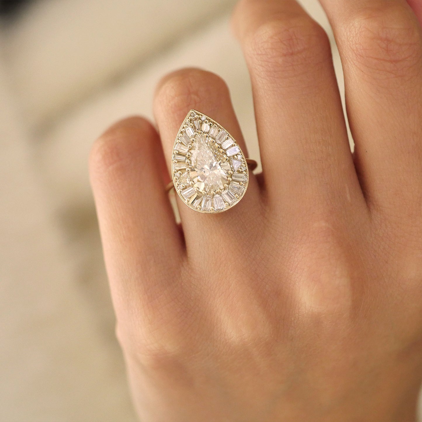 Custom Pear Shape Baguette & Trillion Ballerina Diamond Mosaic Ring