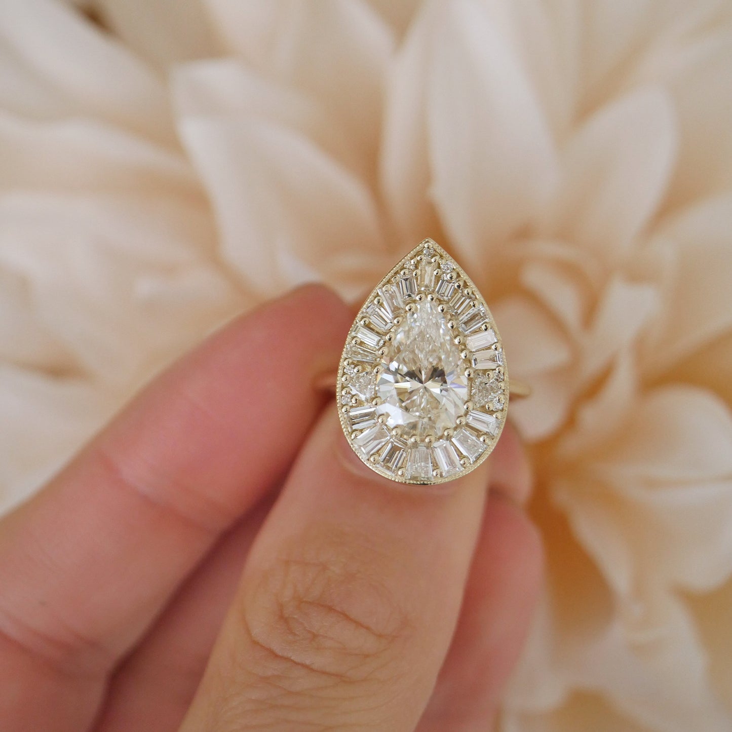 Custom Pear Shape Baguette & Trillion Ballerina Diamond Mosaic Ring