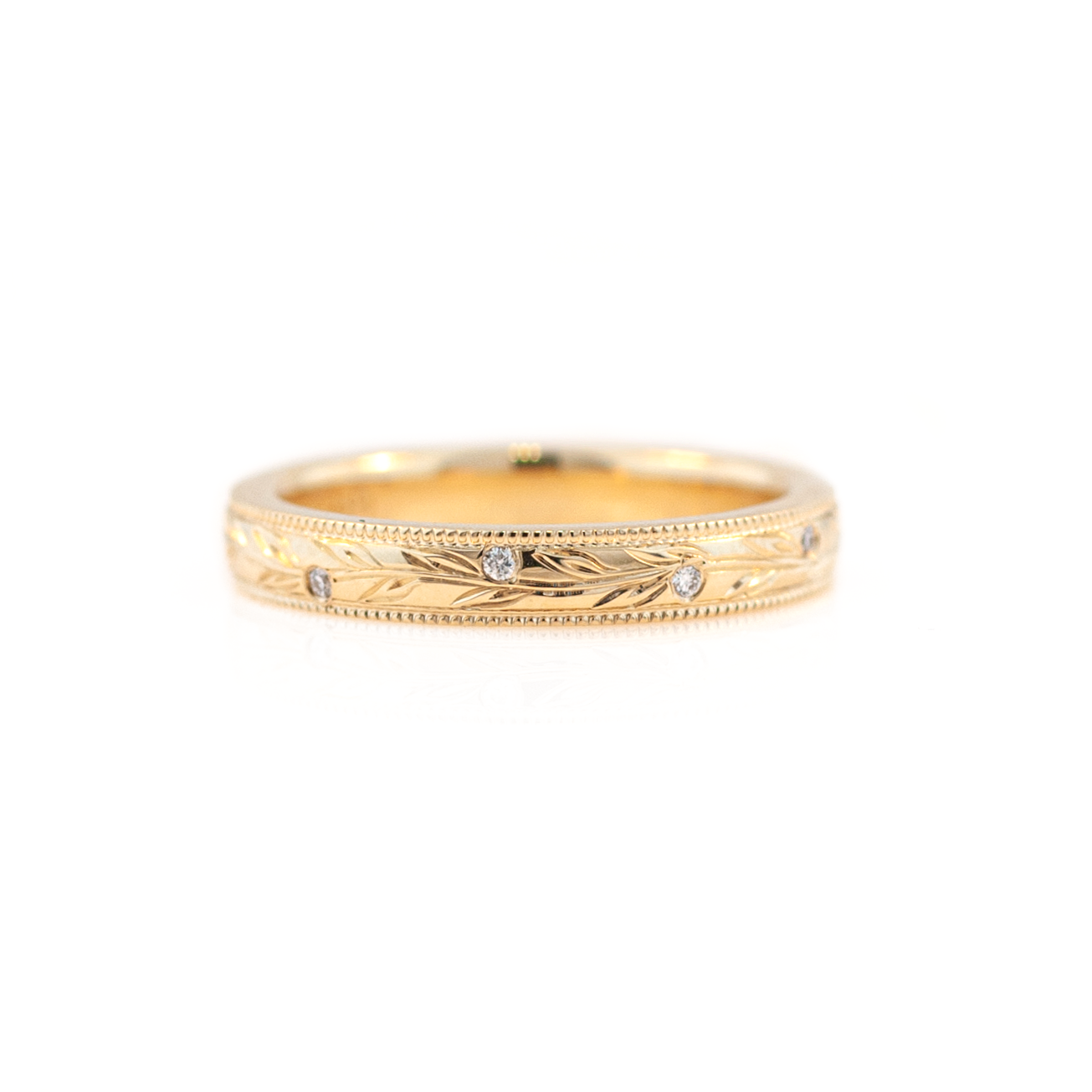 Delicate Olive Branch Engraved Wedding RIng Berlinger Jewelry