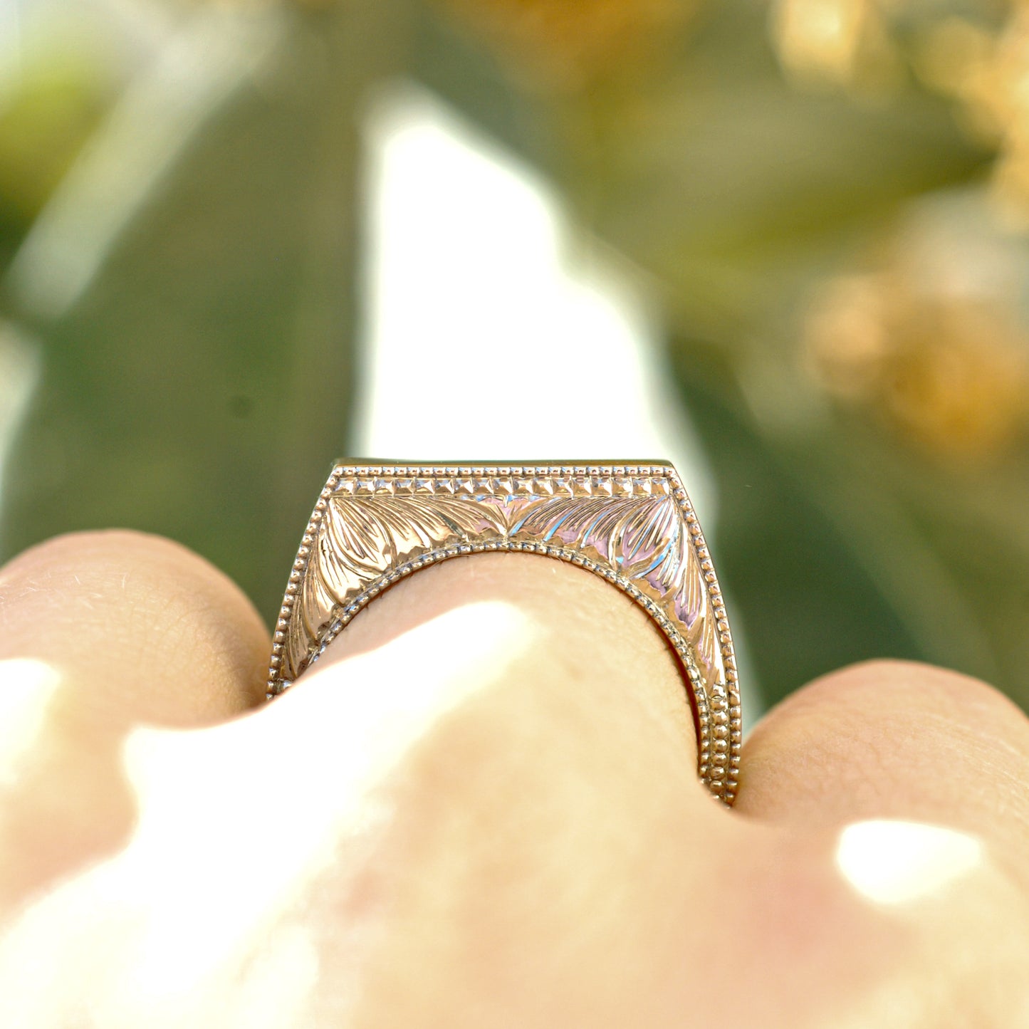 Square Engraved Mens Wedding Ring