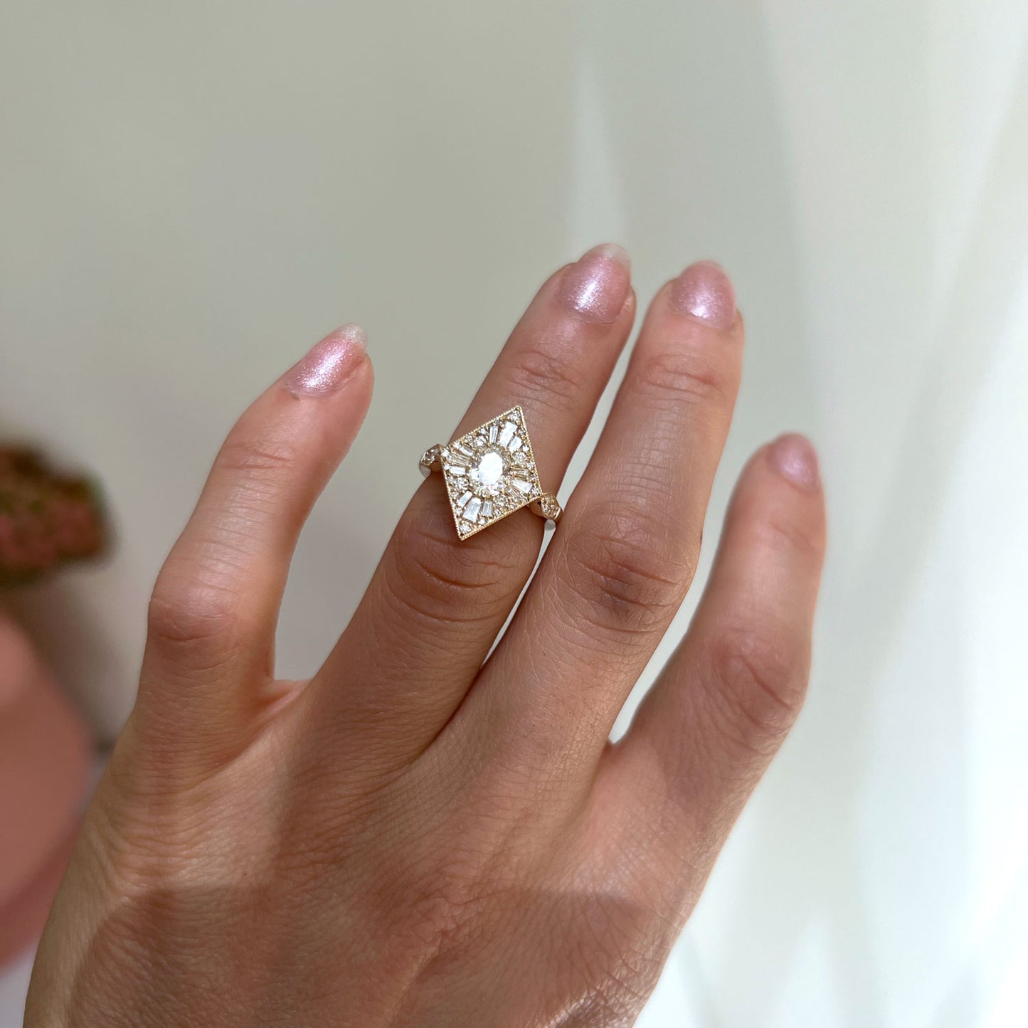 Custom Kite Shape Oval Diamond Mosaic Ring