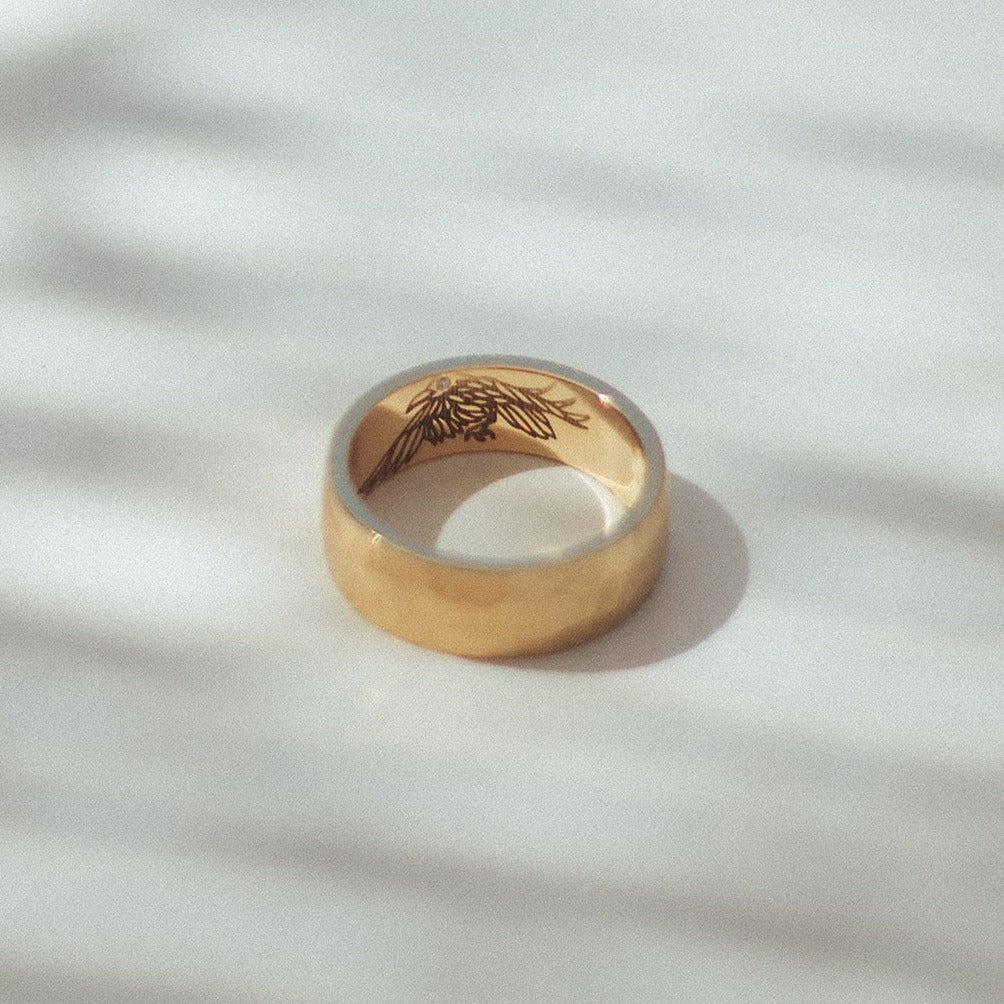 Hammered Satin Wedding Ring with Surprise Engraving
