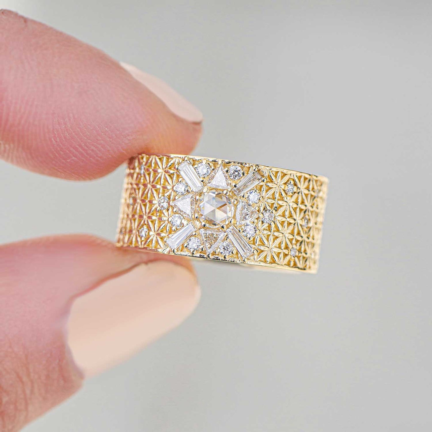 Custom Antique Star Wide Diamond RIng