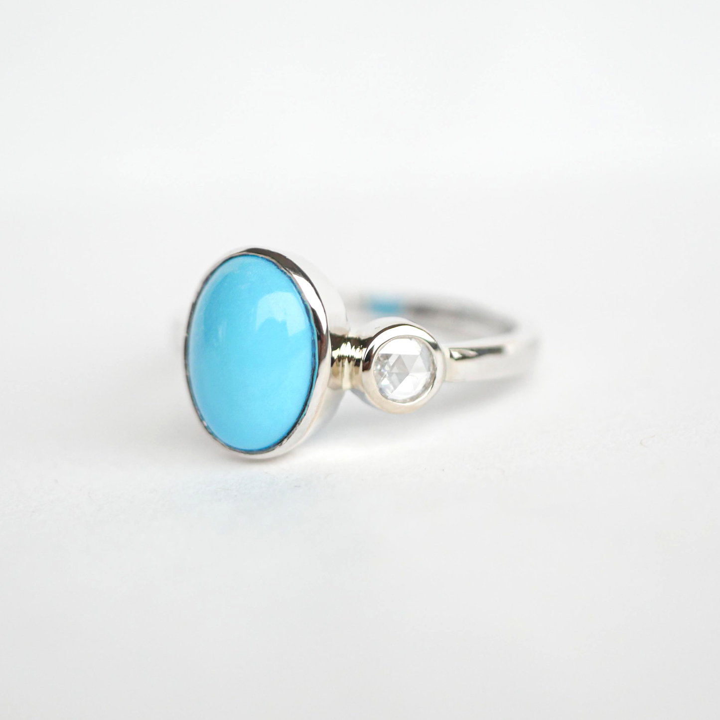 Oval Turquoise & Rose Cut Diamond Engagement Ring