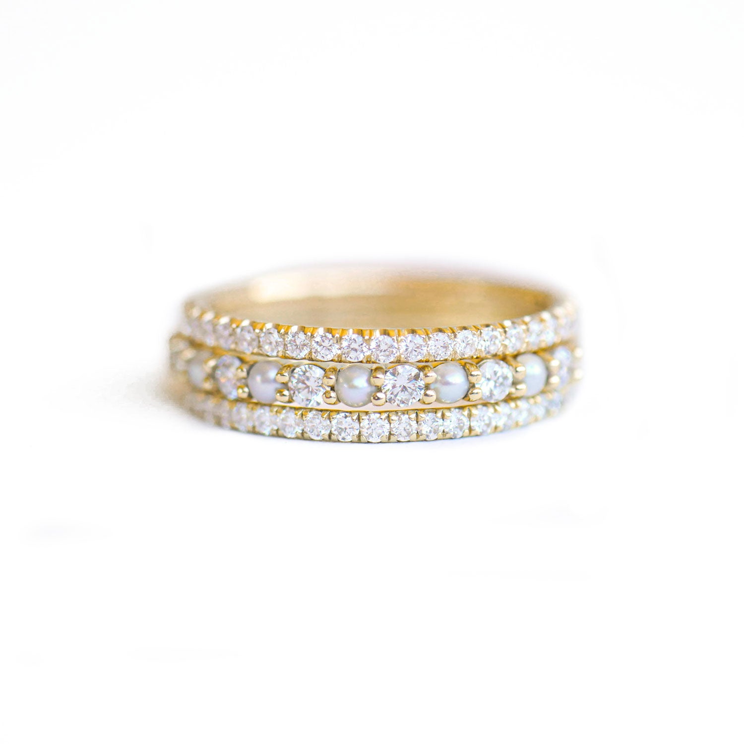 2mm Pearl & Diamond Delicate Stacking Ring Set | Berlinger Jewelry