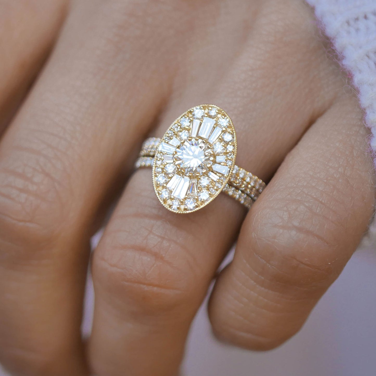 Custom Oval Ballerina Round Diamond Mosaic Ring