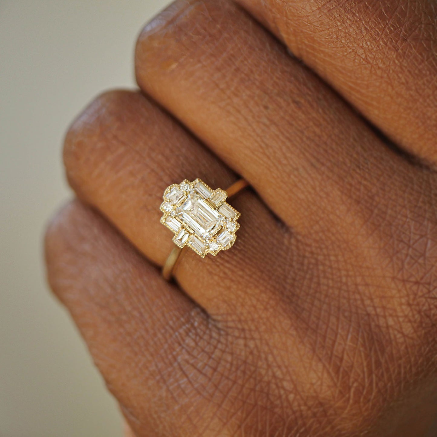 18K Deco Emerald Cut Diamond Ring