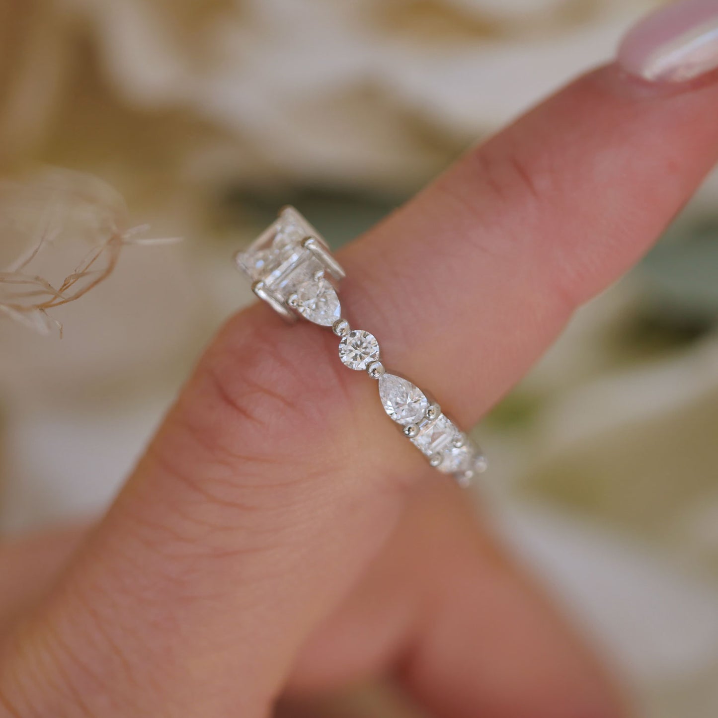 1.00 Carat East West Emerald Cut Mosaic Diamond Ring