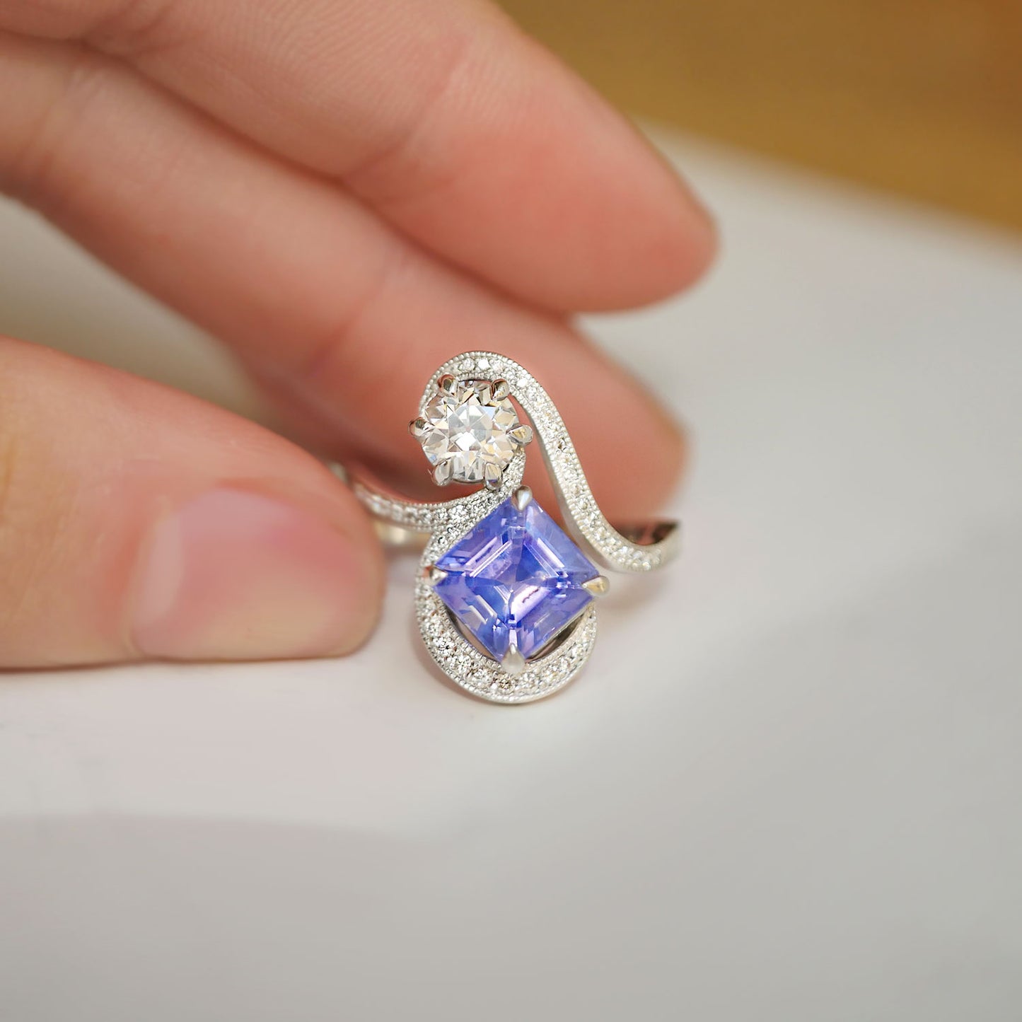 Violet Sapphire & Diamond Toi et Moi Ring