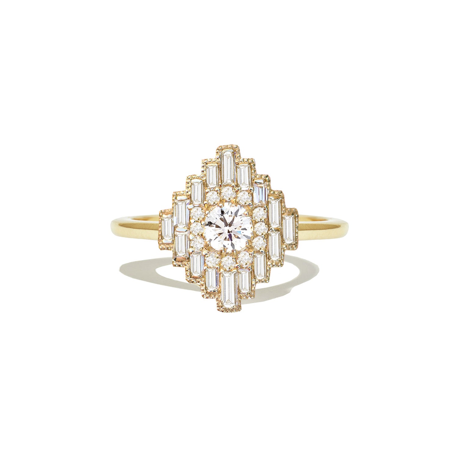 Baguette and Round Diamond Art Deco Engagement Ring Berlinger