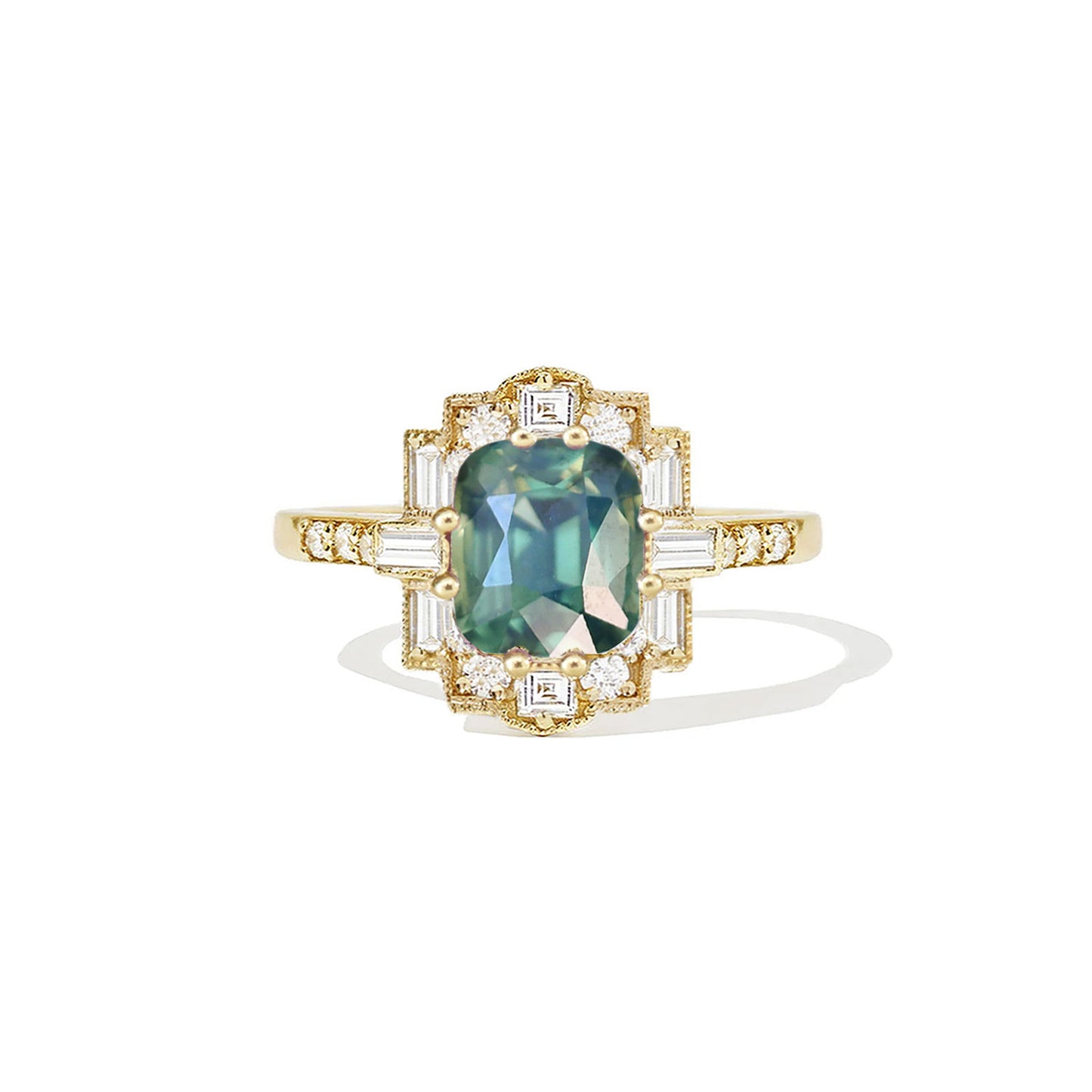 2.10 ctw Cushion Cut Opalescent Forest Green Sapphire