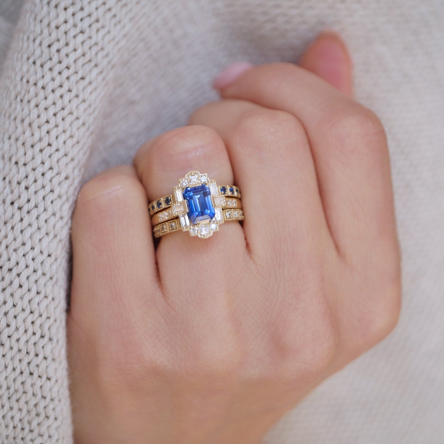 2mm Notched Deco Sapphire Eternity Ring