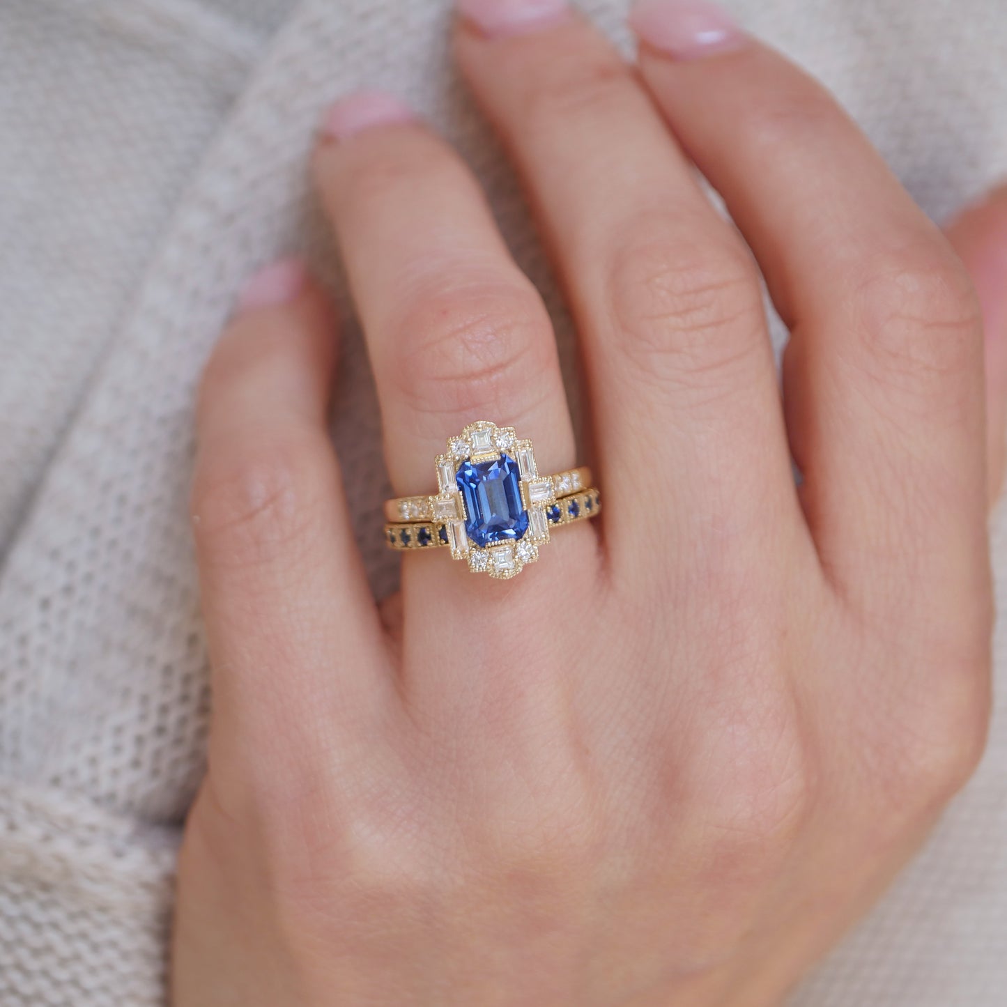 2mm Notched Deco Sapphire Eternity Ring