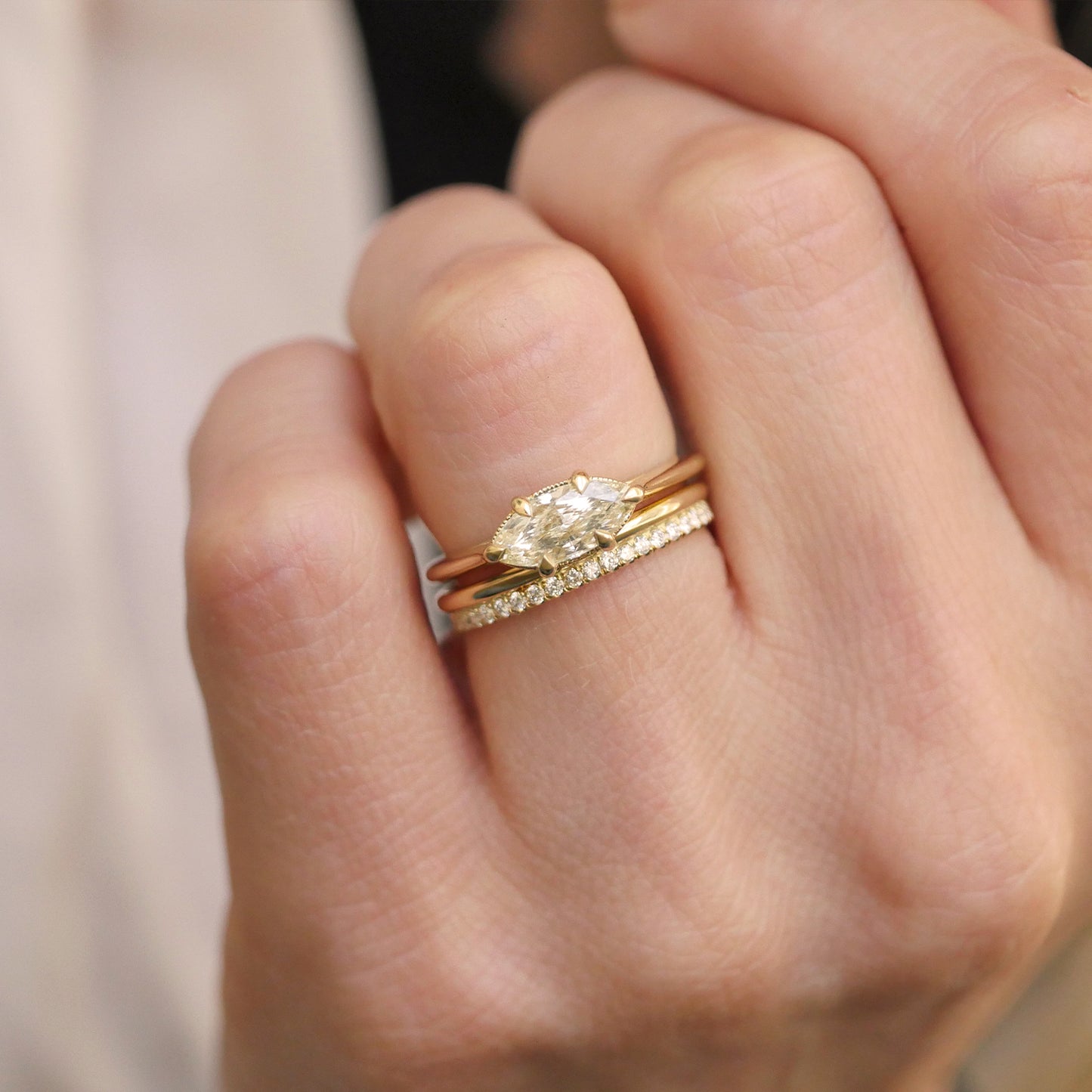 Half Round and Delicate French Pave Eternity Band