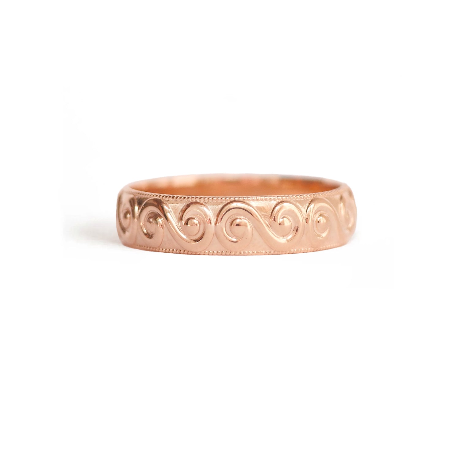 14k rose gold wind spriral wide wedding band 