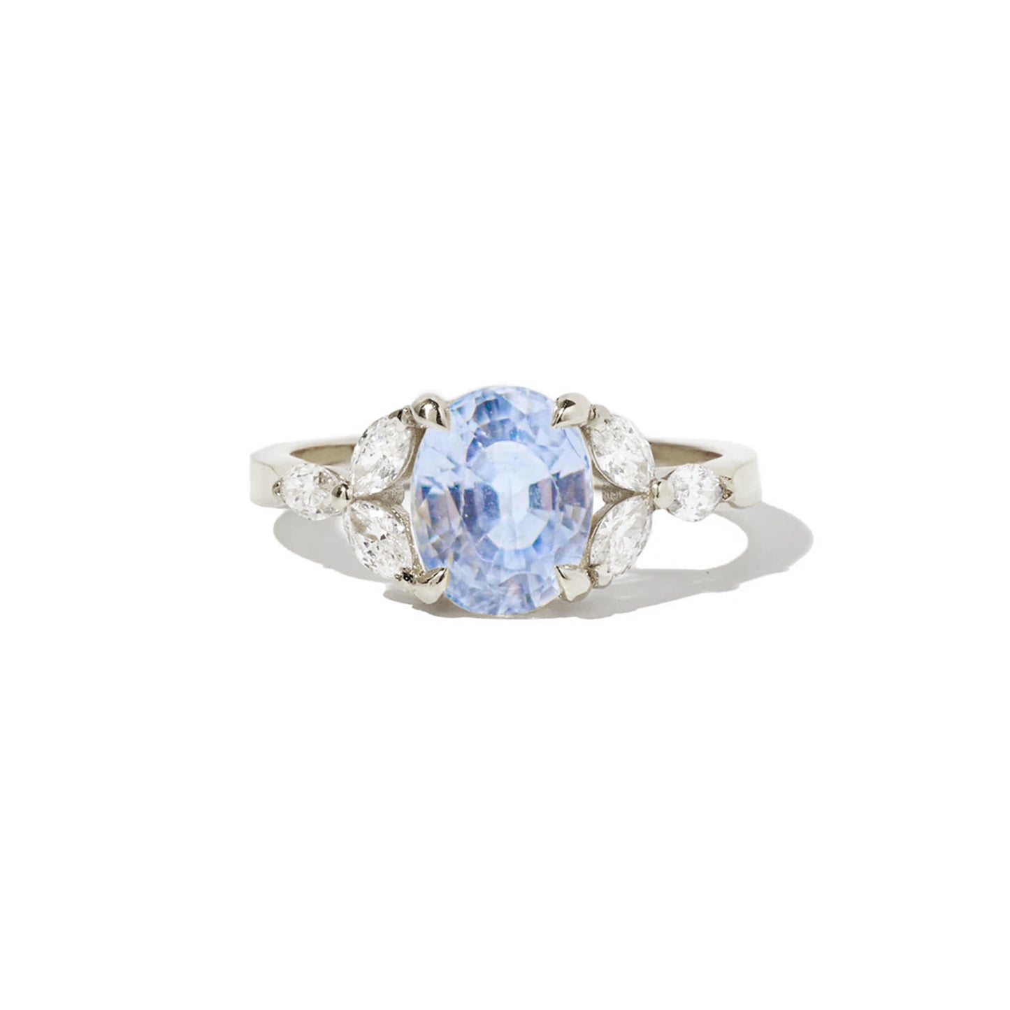 Cornflower Blue Sapphire & Marquise Diamond Ring