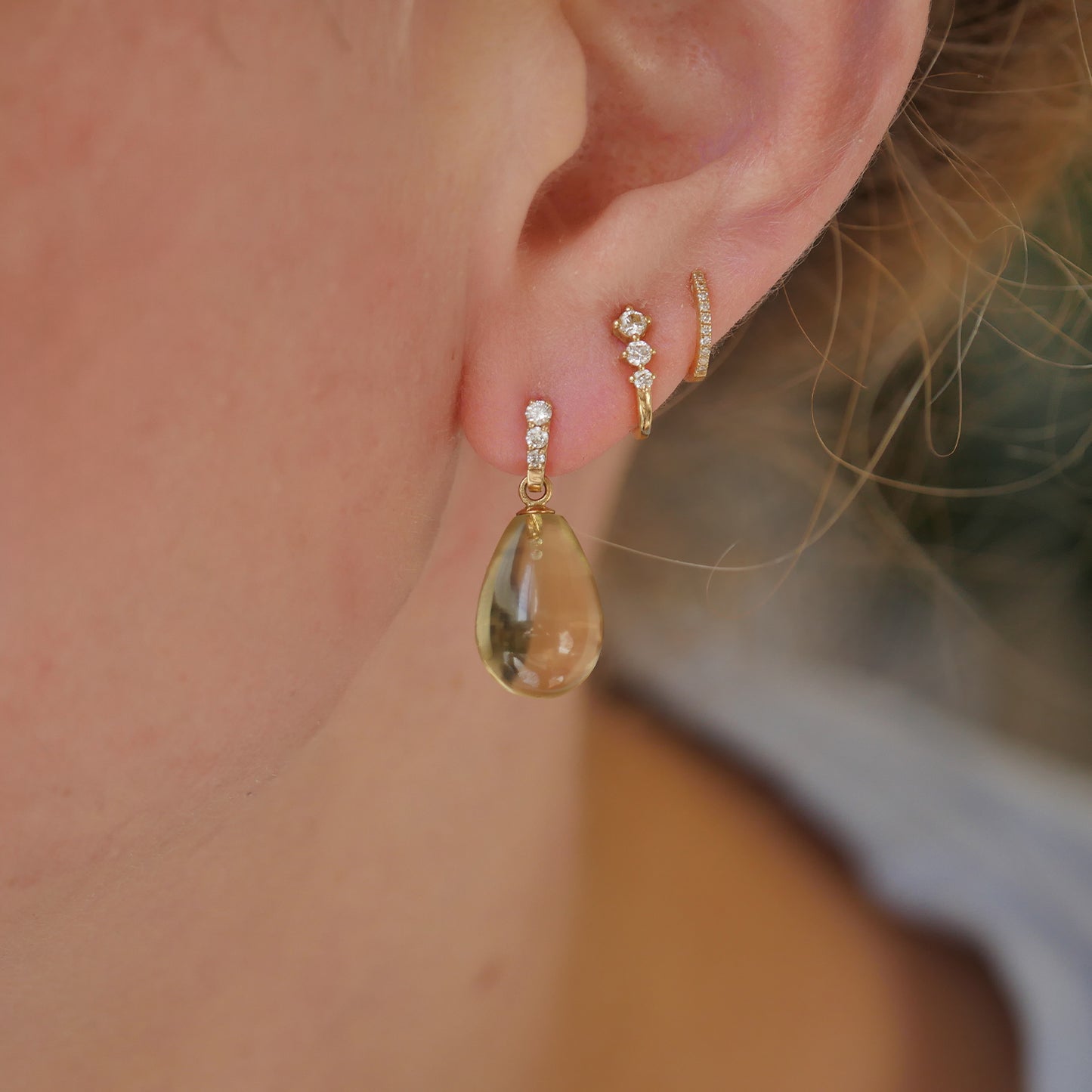 Lemon Quartz Diamond Drop Earrings