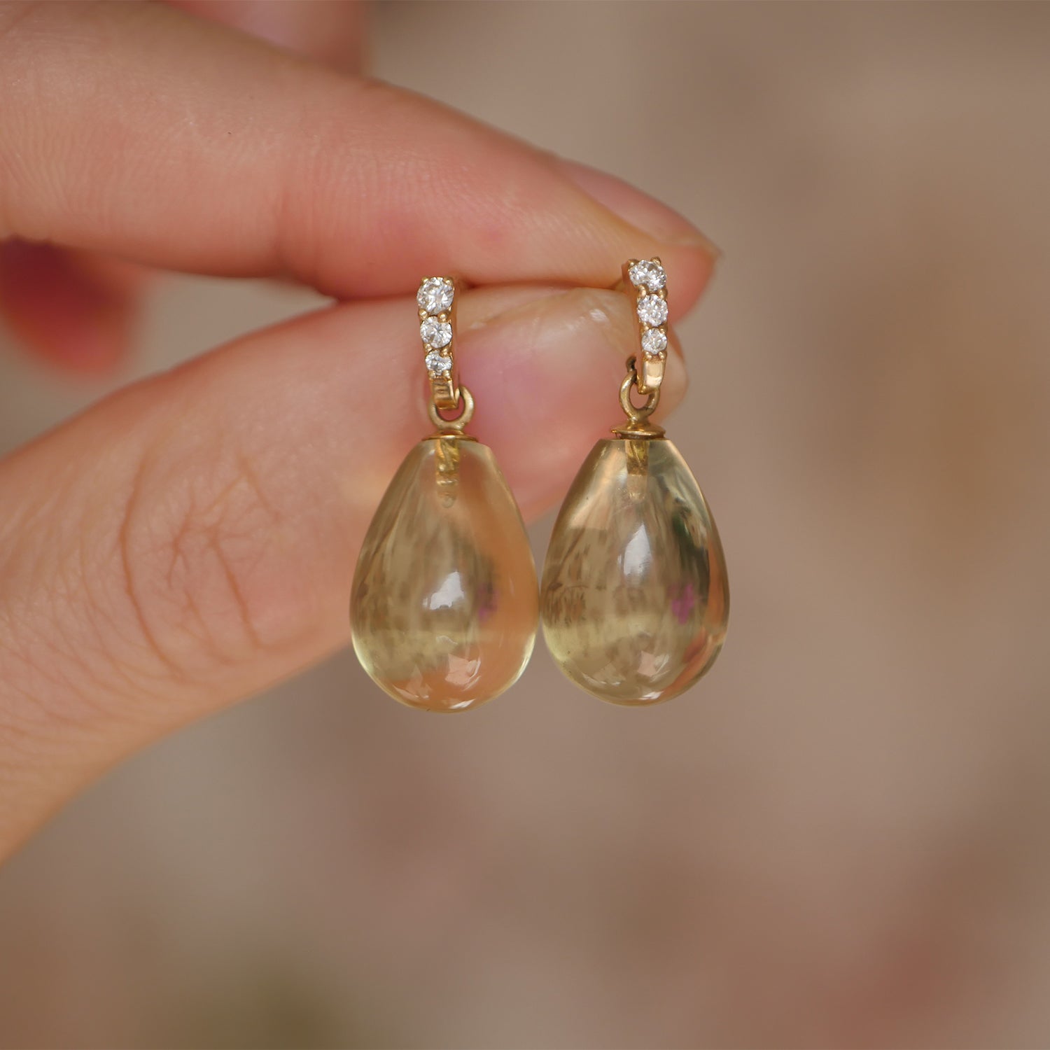 Lemon Quartz Diamond Drop Earrings