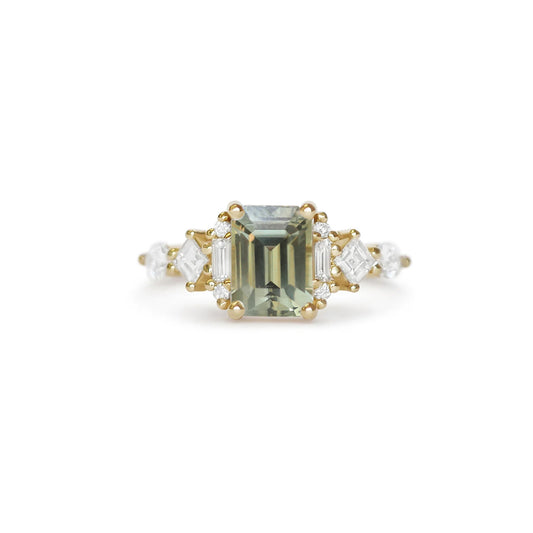 Custom Sapphire Nouveau Diamond Mosaic Ring