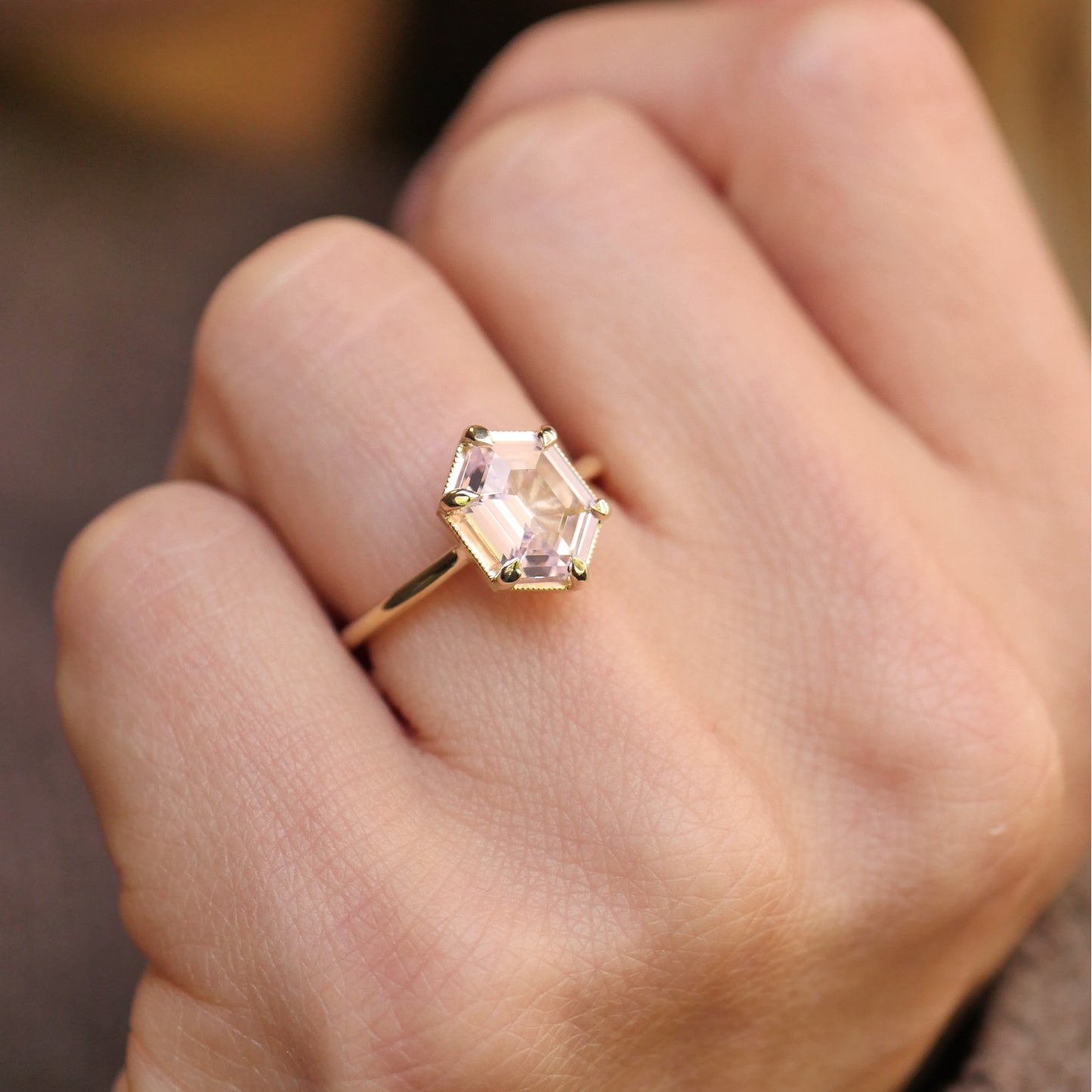 Pink Hexagon Sapphire Solitaire Ring