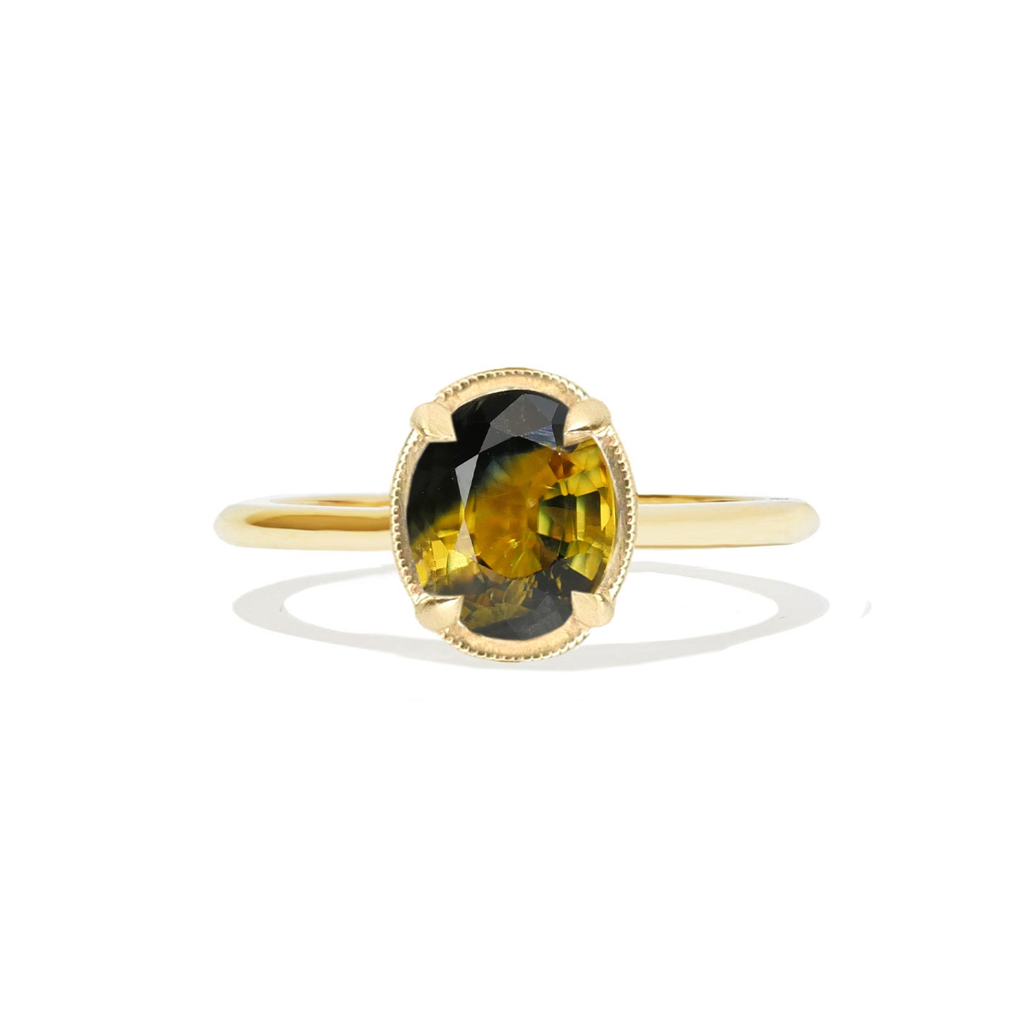 Oval Yellow Blue Bi Color Sapphire Solitaire Ring