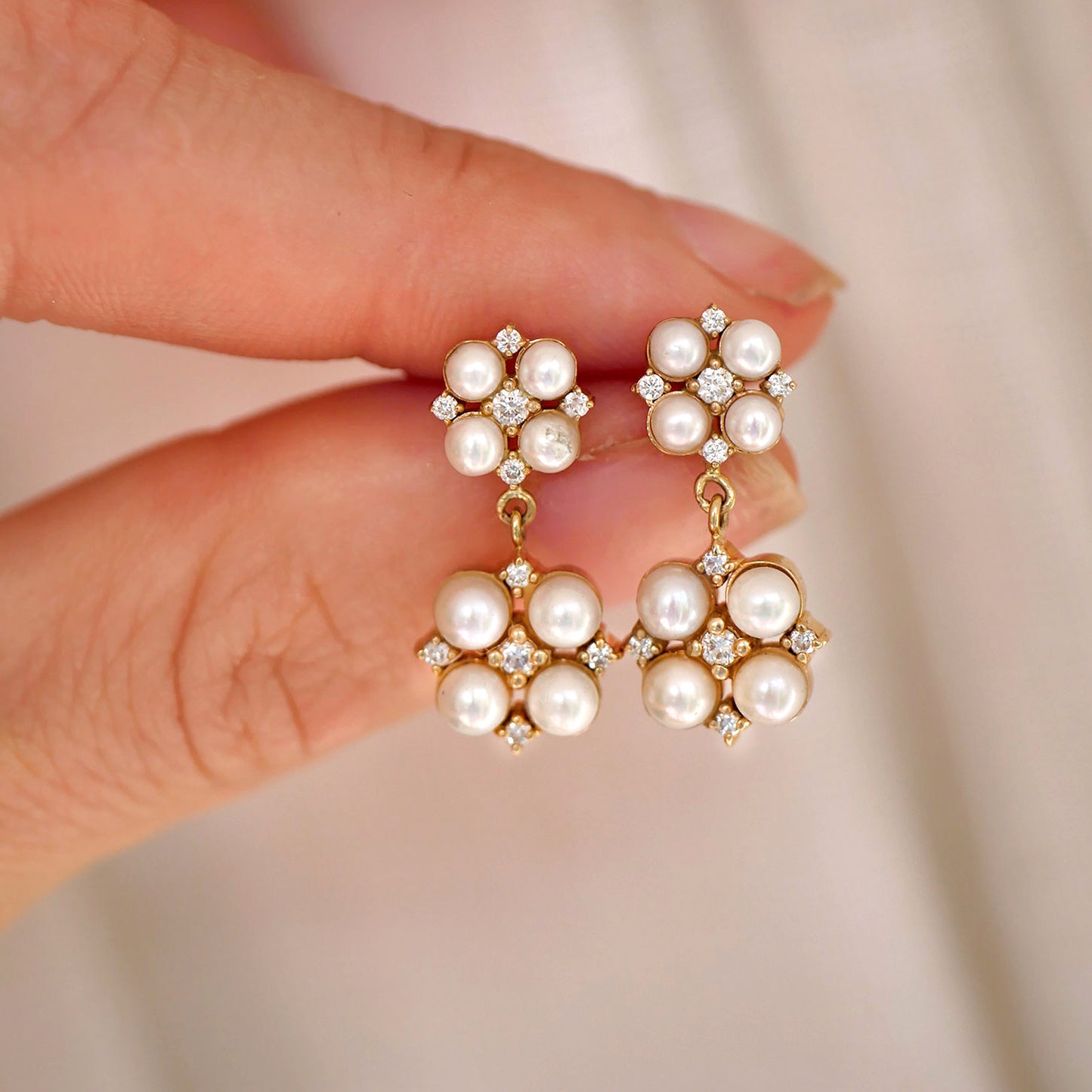 Deco Pearl & Diamond Drop Earrings