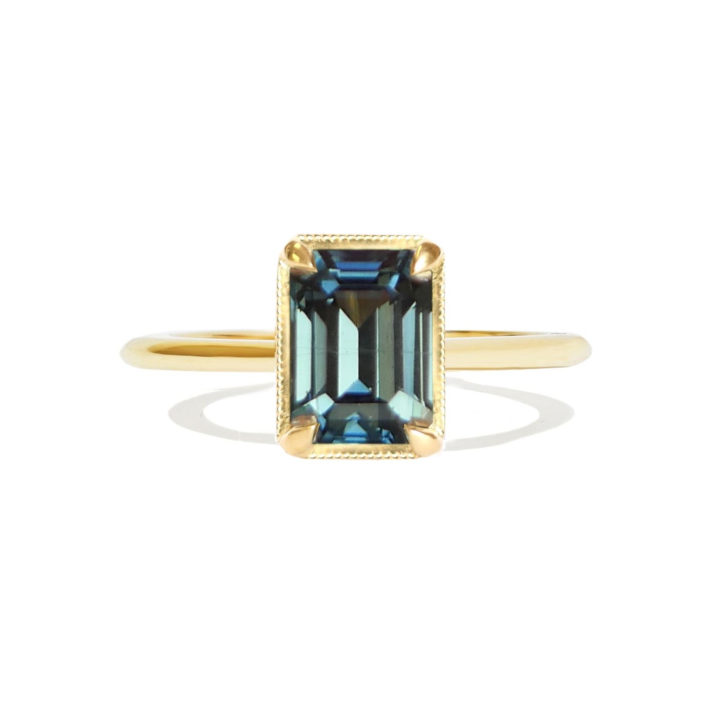 Emerald Cut Teal Sapphire Solitaire